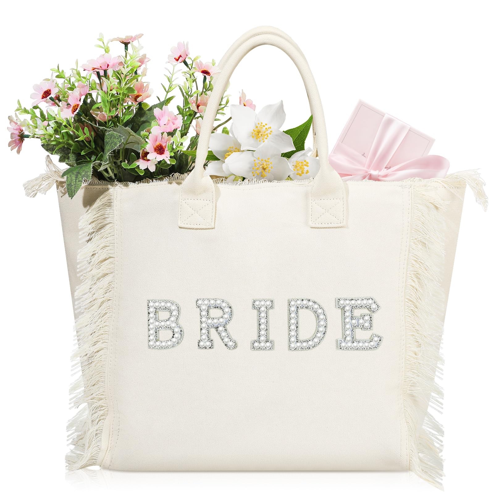 Bride Beach Tote Bag Gifts Wedding Large Bridal Shower Pearl Rhinestone Tote …