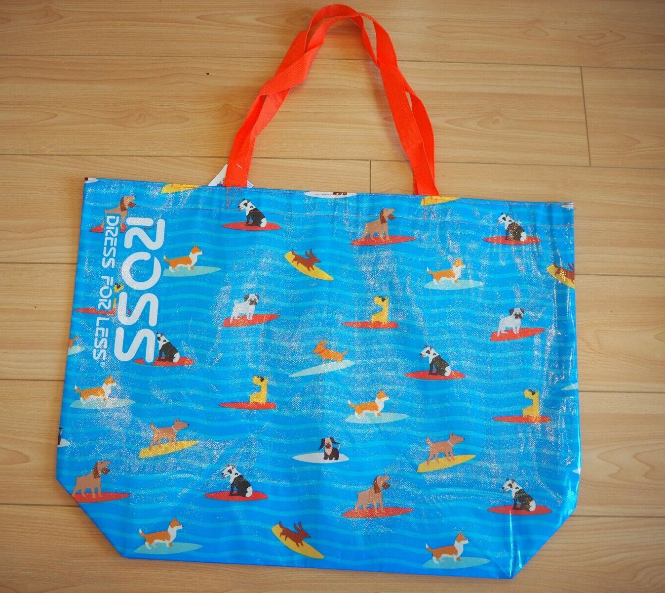 Dog & Puppies Surfing Blue Waves Surfboard Durable Reusable Grocery Shopping Bag
