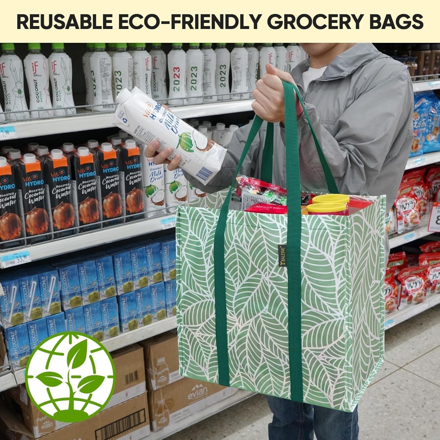 Antique Folidage 4 PK Reusable Shopping Bags – Spacious & Foldable Convenience