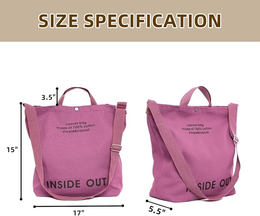 Large Canvas Tote Bag for Women inside out Bag Crossbody Shoulder Bag for work