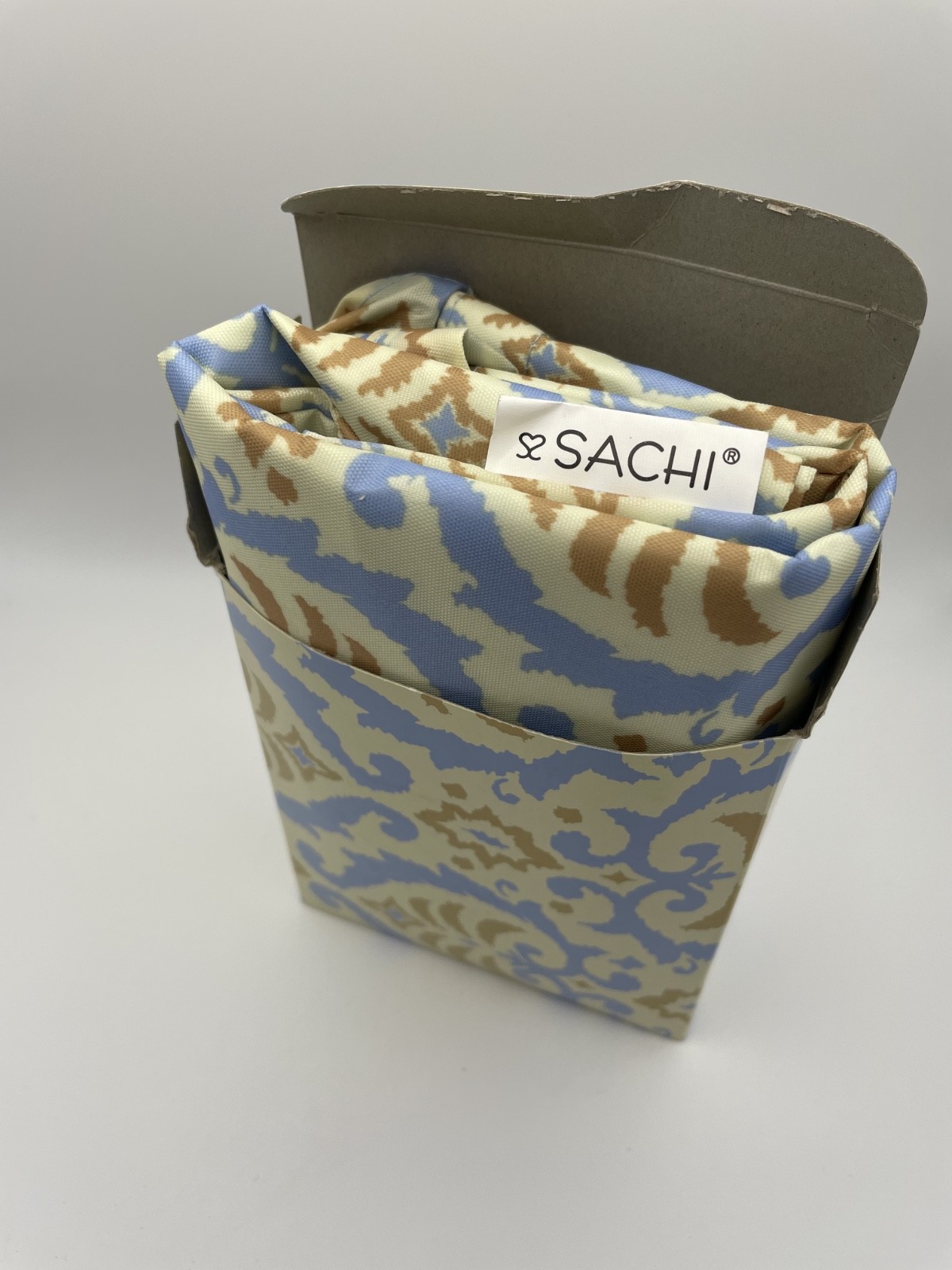 Sachi Reusable Insulated Foldable Market Tote – Blue & Brown – New