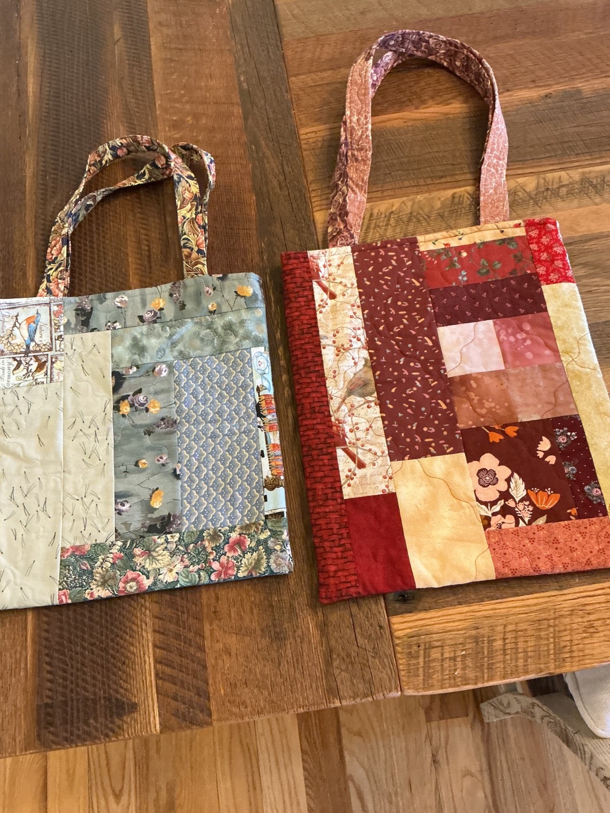 Set of 2 Homemade Quilted Shopping Totes