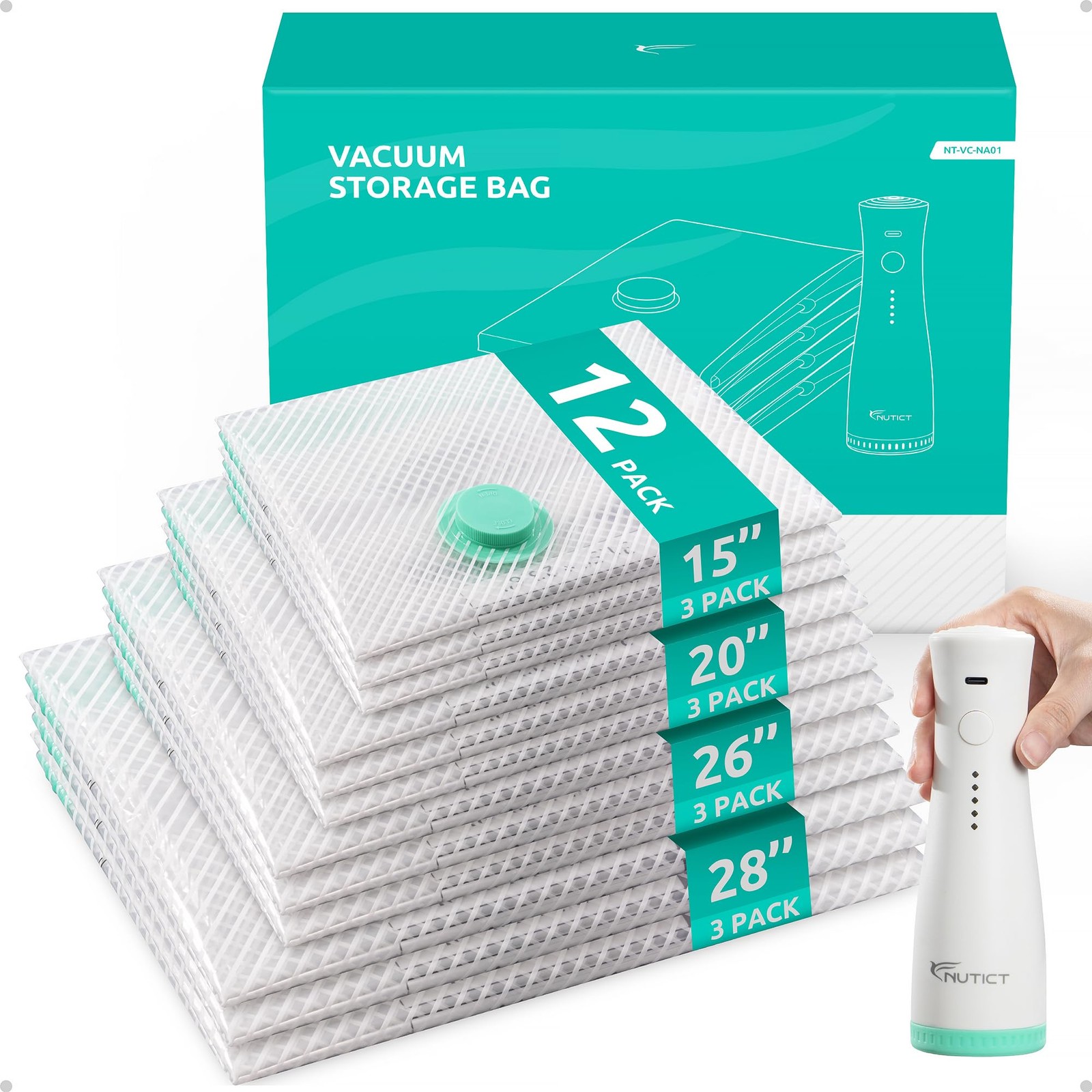 NUTICT 12 Pack Vacuum Storage Bags for 12 Pack(Combo Travel Size), Grey
