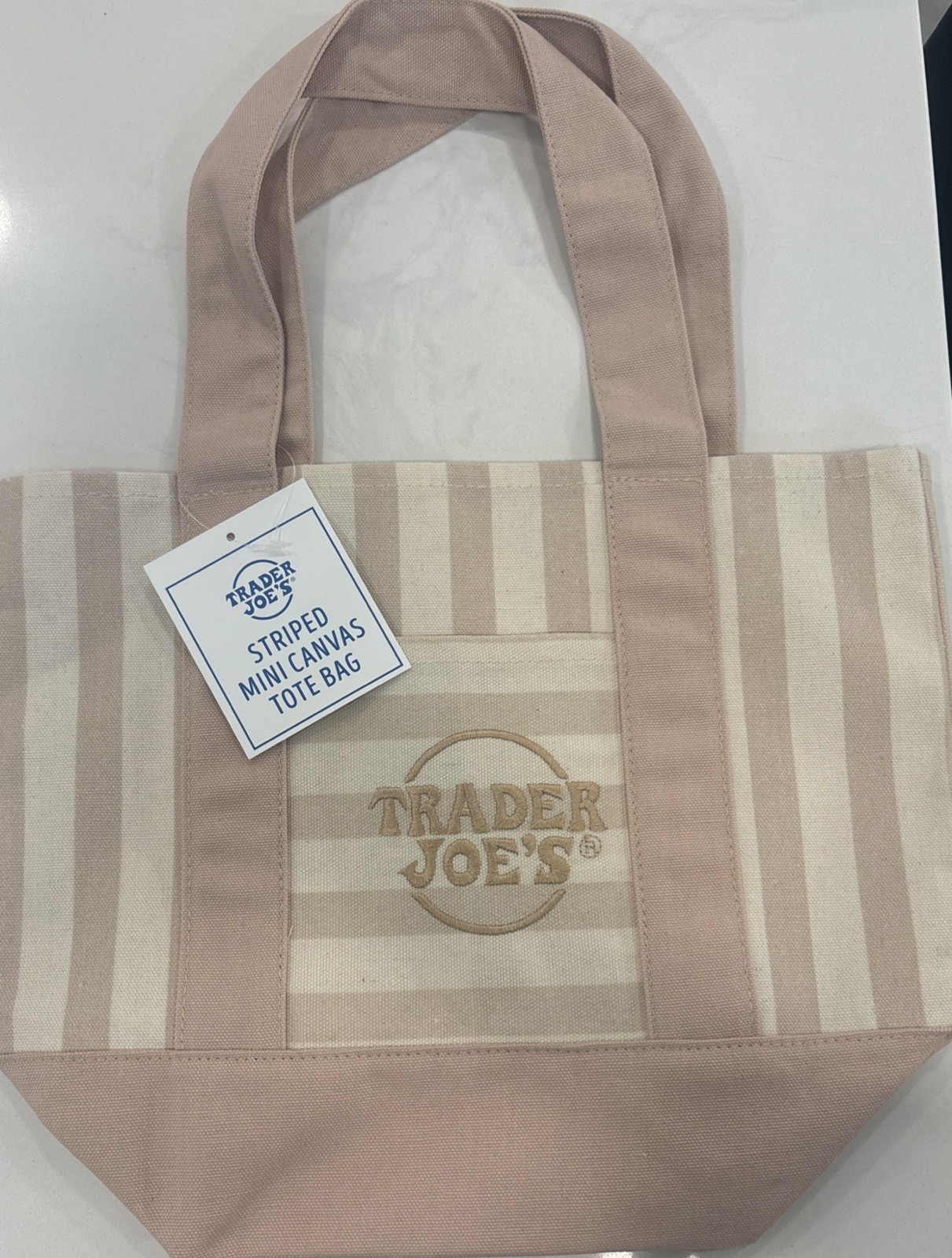 Trader Joe’s Limited Mini Canvas Pastel Striped Tote Bag ‘26 Beige/Tan Authentic