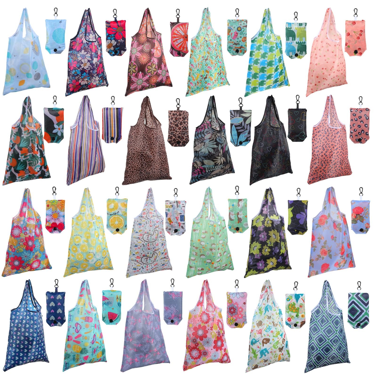 24 PCS Foldable Reusable Shopping Grocery Bags Recycle Travel Pocket Tote