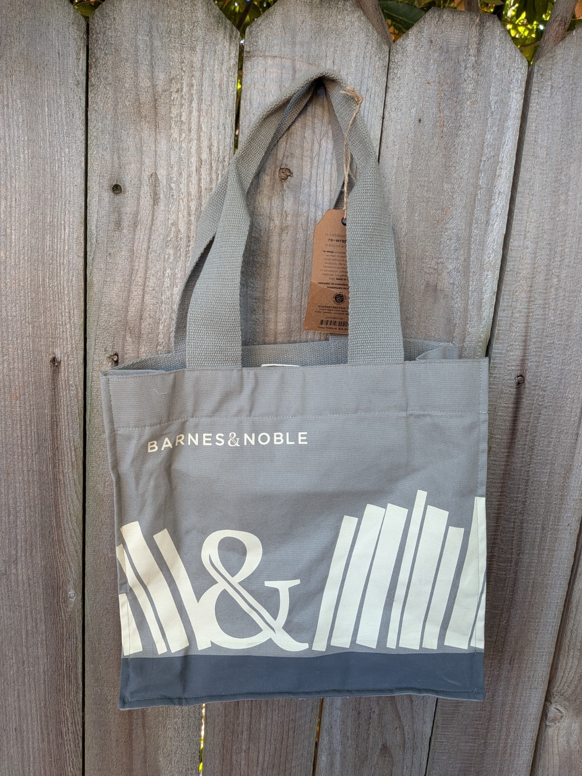 Barnes & Noble Tote Reusable Organic Cotton Grey Canvas 15” x 14”
