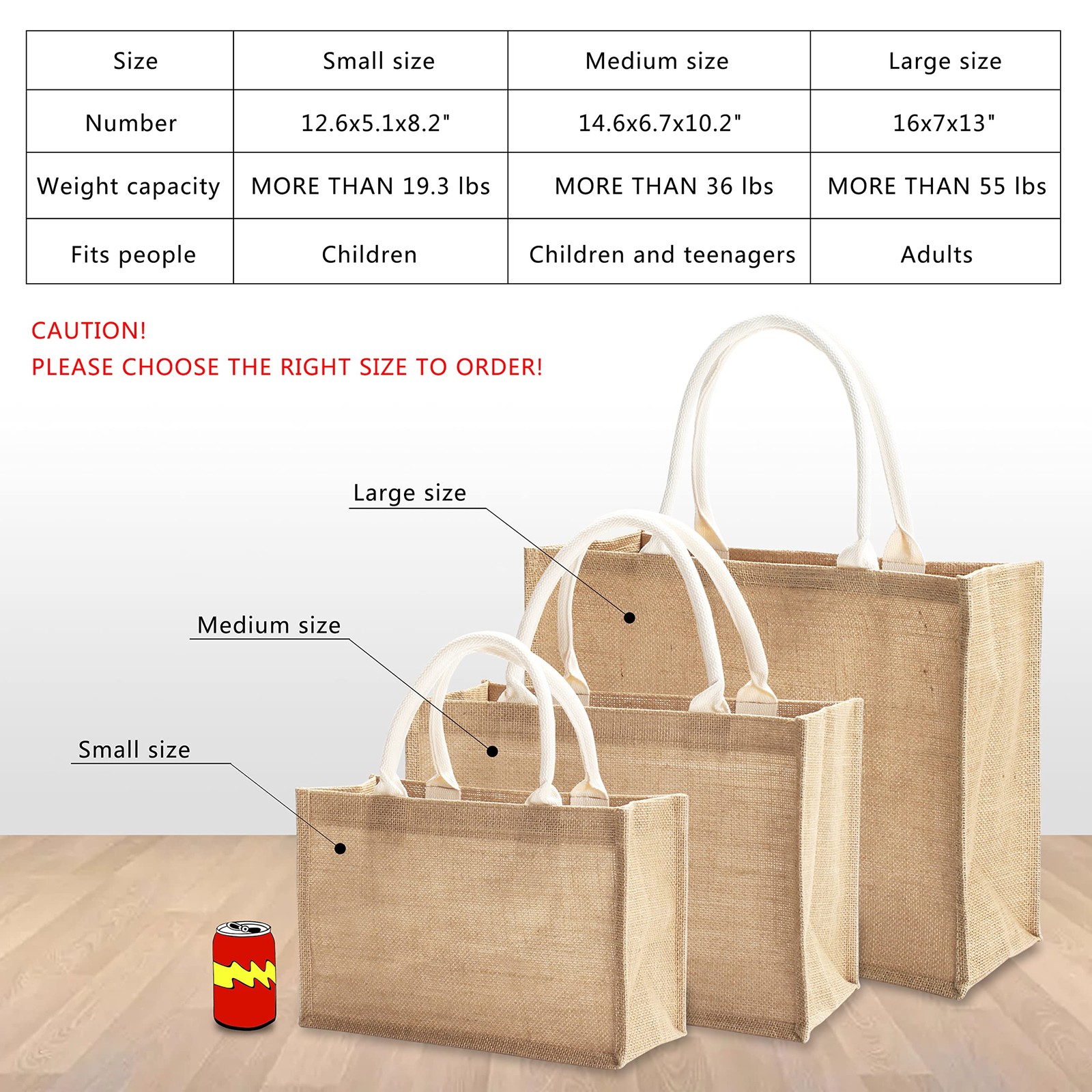 Large Jute Tote Bag 16.5 x 7 x 13 Inch Burlap Beach Shopping Handbag 1 PCS