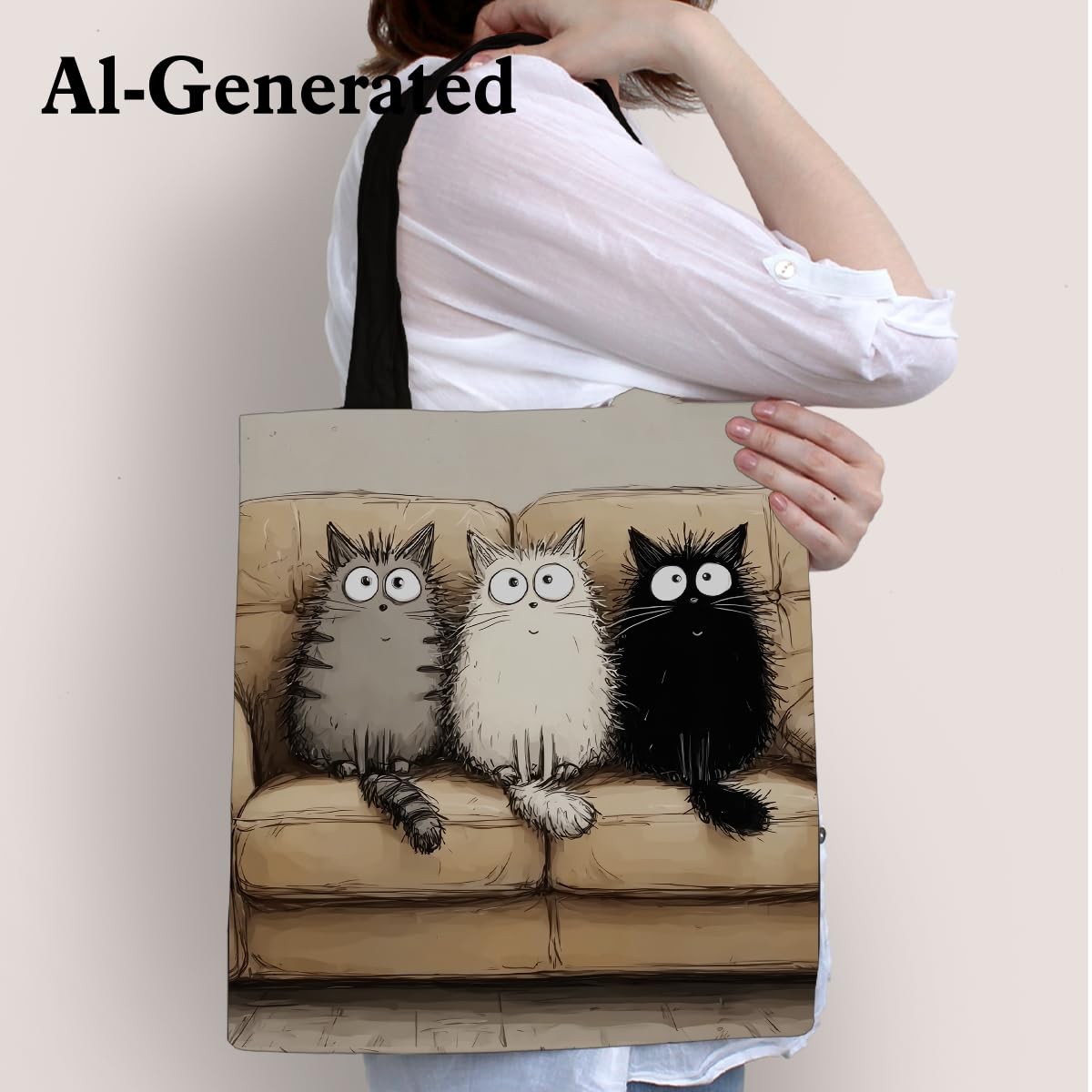 Cat Canvas Tote Bag for Women, Cute Cat Themed Aesthetic Reusable Grocery Sho…