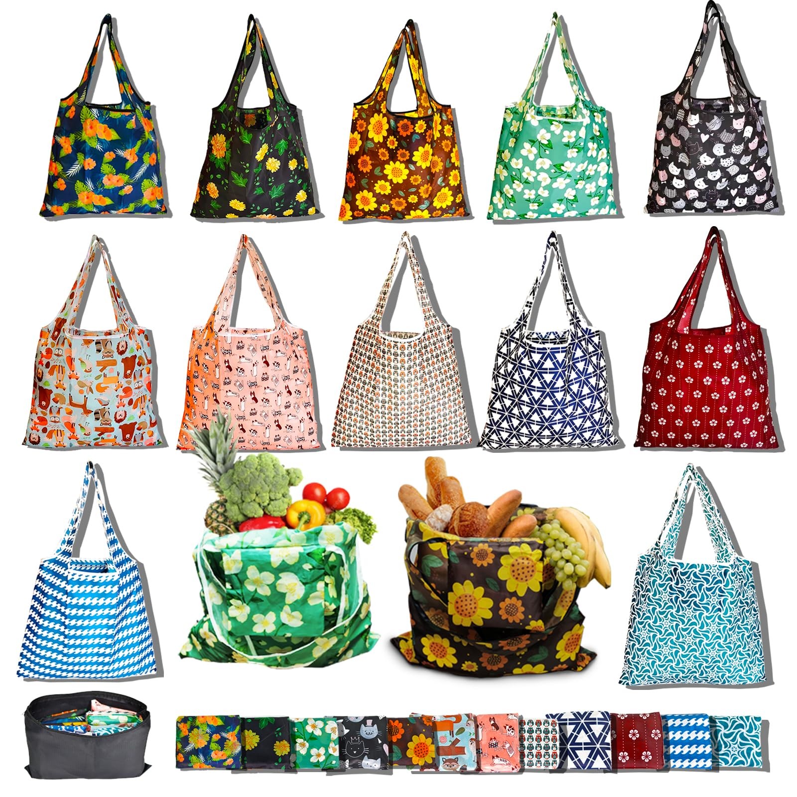 Large Capacity Foldable Reusable Grocery Shopping Tote Bags 12 Pack
