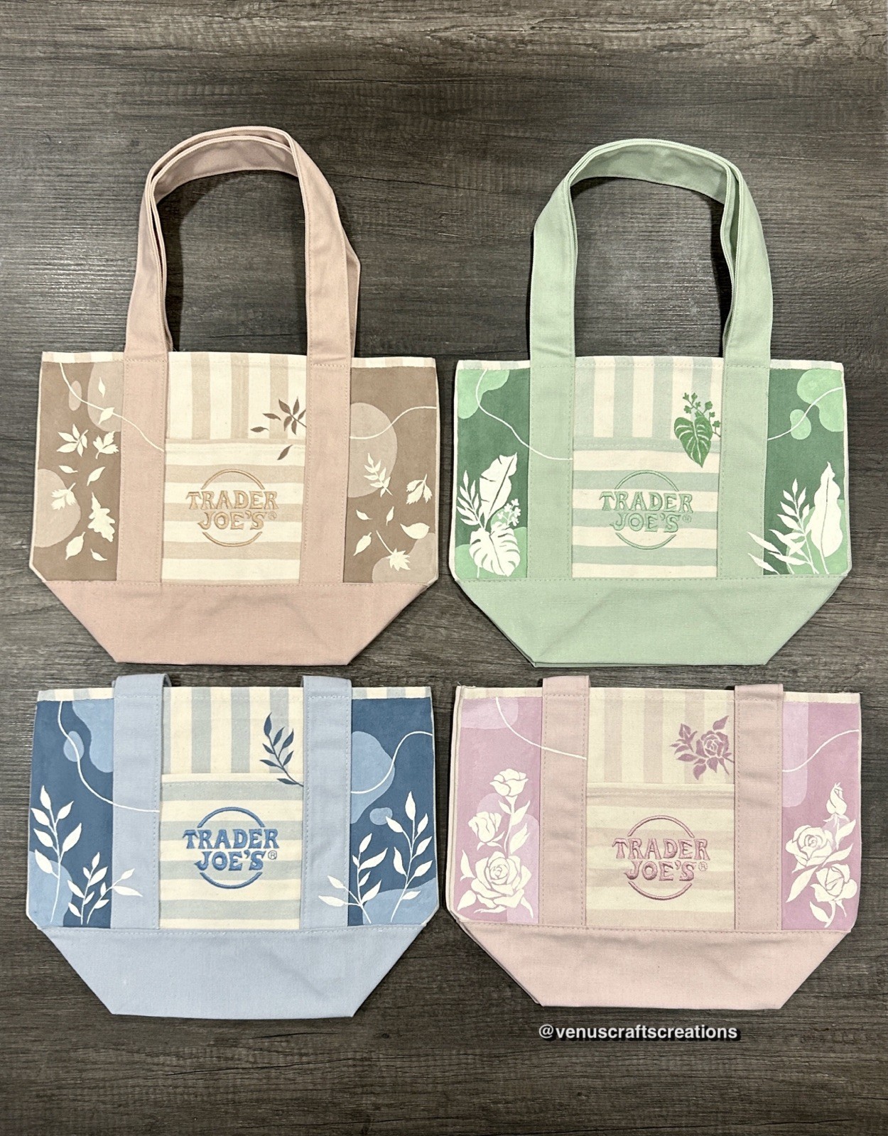 Made To Order – 4PC Hand-Painted Trader Joe’s Striped Mini Totes in all colors