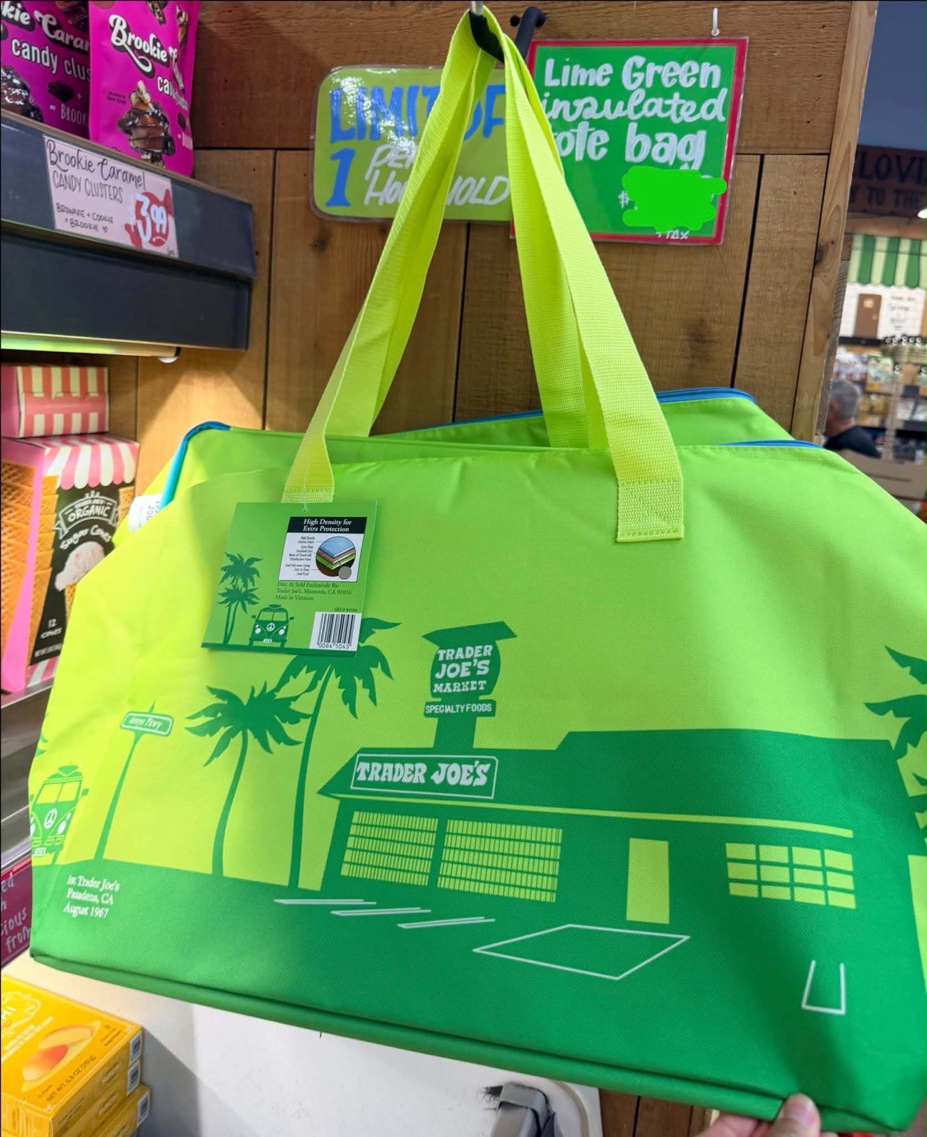 Trader Joe’s Large Insulated Tote Bag Green Zipper 8 gal 21x15x9.5 in