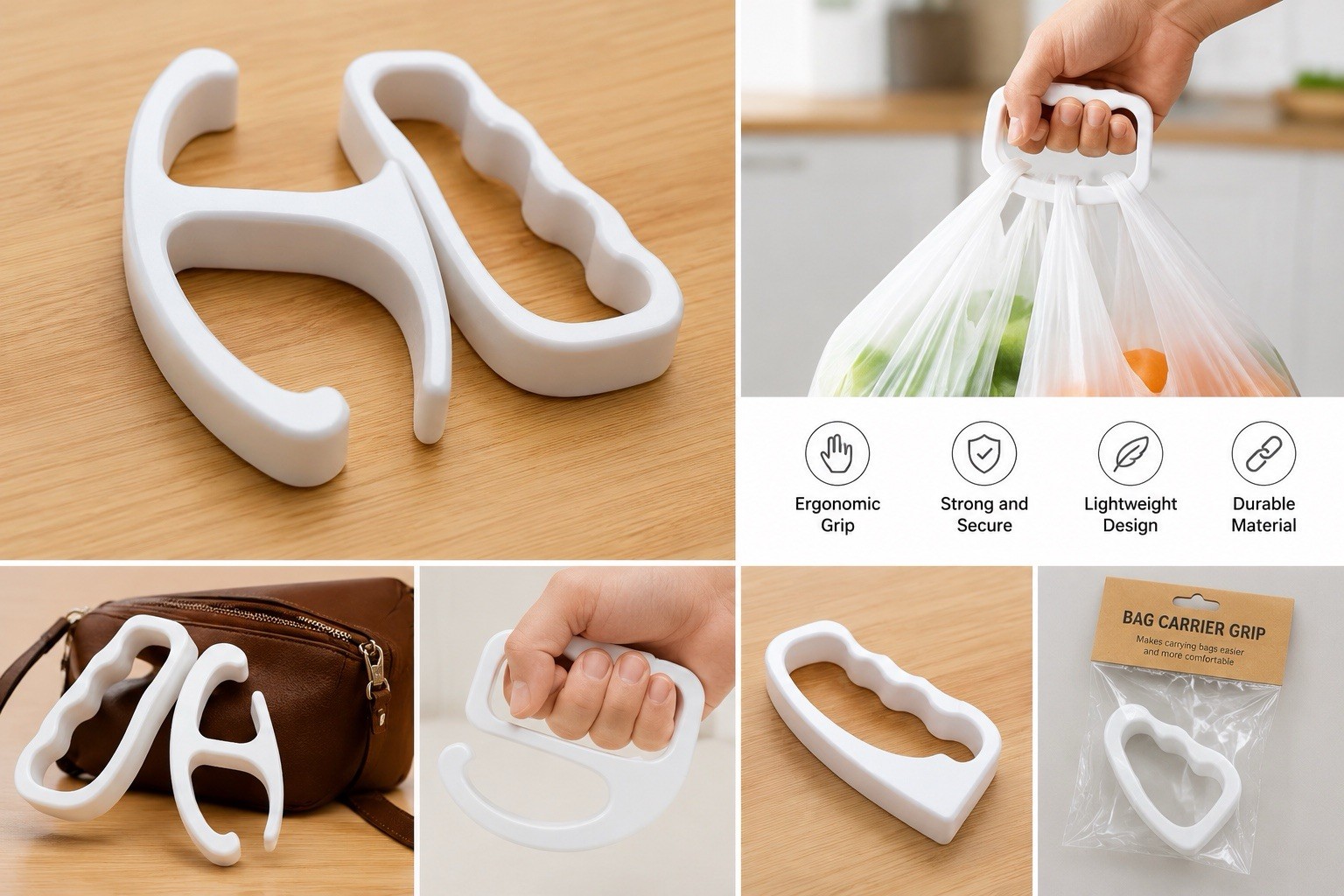 Black Plastic Bag Carrier Grip Handle, Ergonomic Lightweight 2-Pack