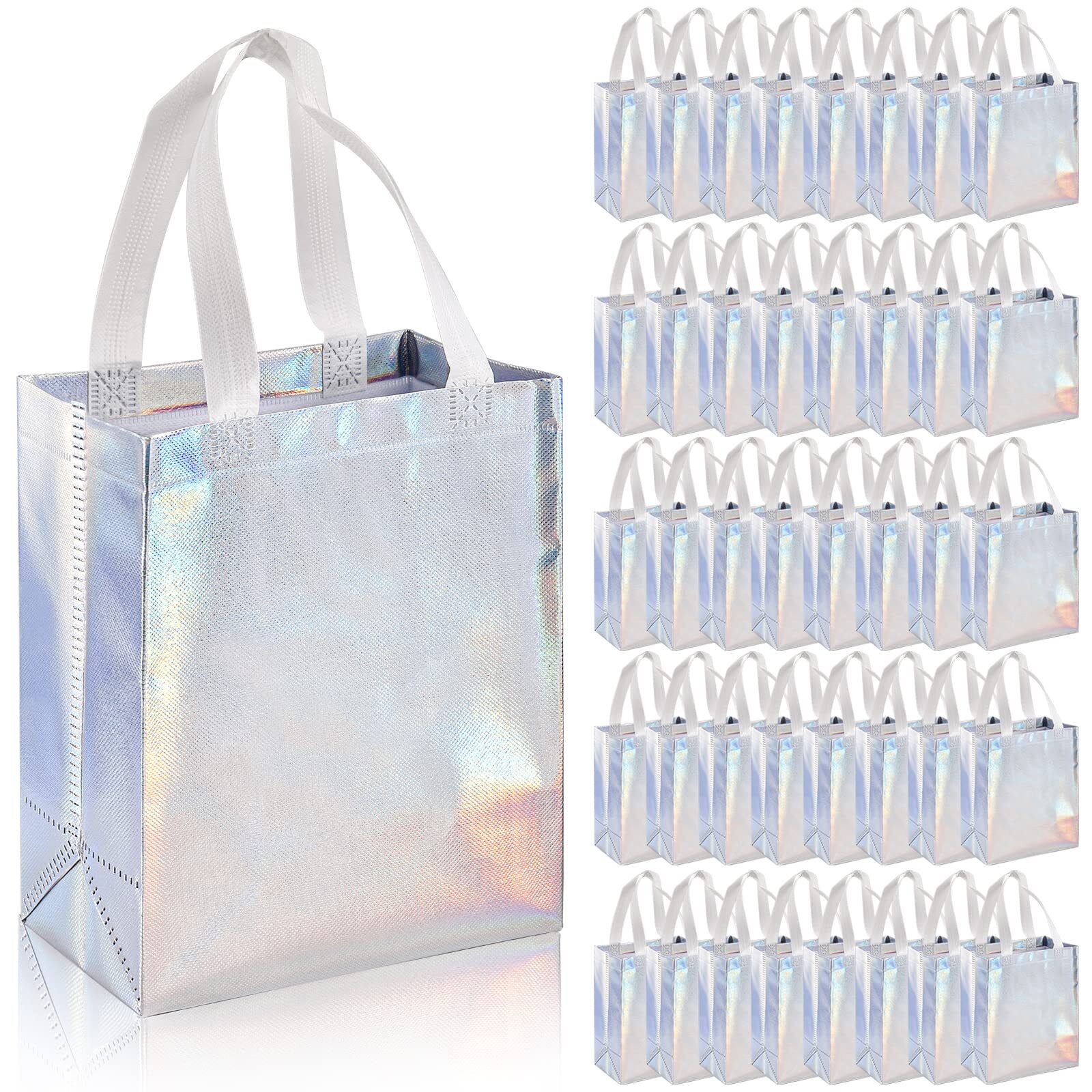 40 Pack 10 x 8 Inch Glossy Reusable Grocery Bags Non-woven Tote Shopping Bag