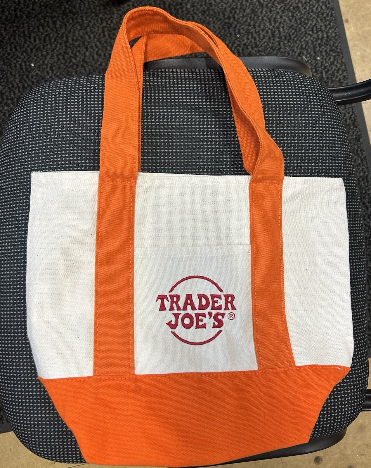 Trader Joe’s Crew Tote Bag, Orange/White Solid Reusable Shopping Bag 13×10.5×4.5