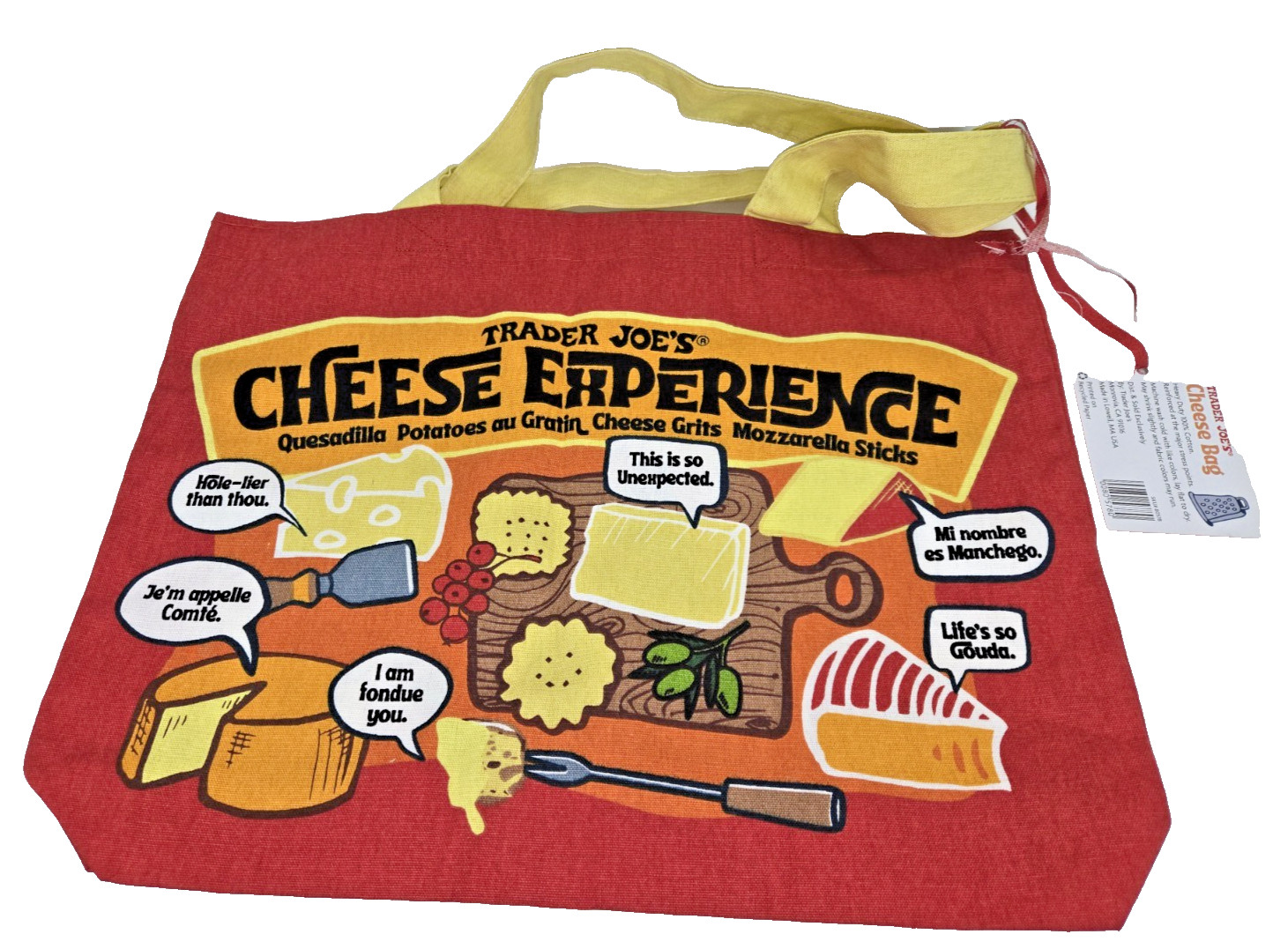 Trader Joe’s Cheese Adventures/Cheese Experience Canvas Tote Bag NWT Hvy Cotton