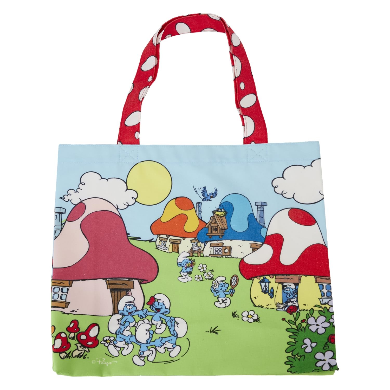 Lafig Smurfs Village Life Cotton Canvas Tote Bag