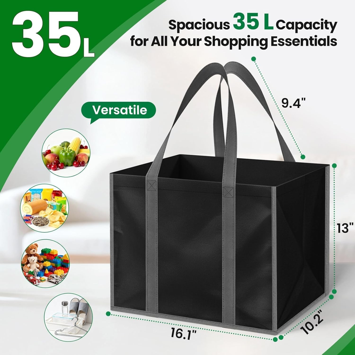 Reusable Grocery Bags with Long Handles [4 Pack] – Multipurpose Large Shopping