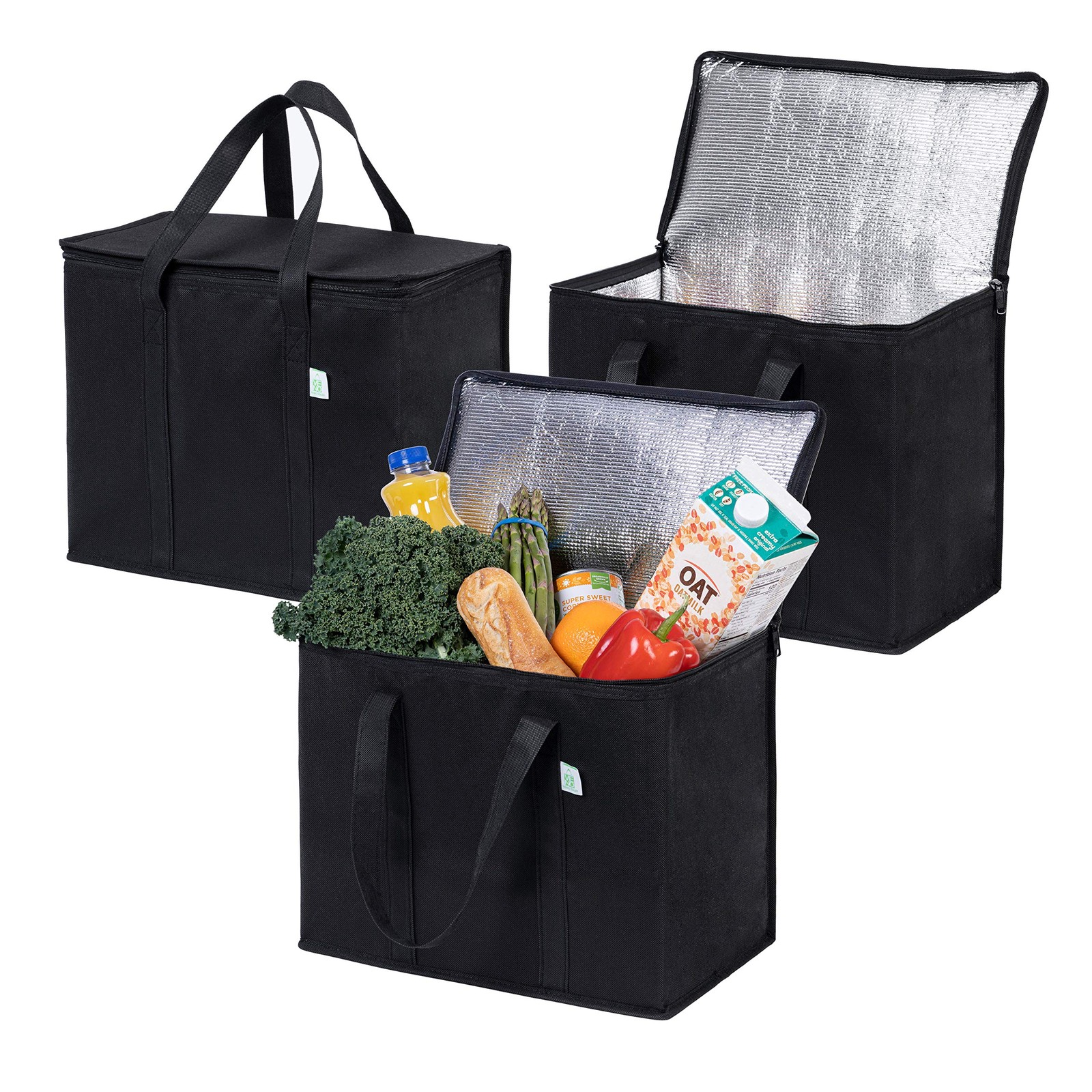 Insulated Reusable Grocery Bags 3 Pack – Large, Heavy Duty, Cooler, Black