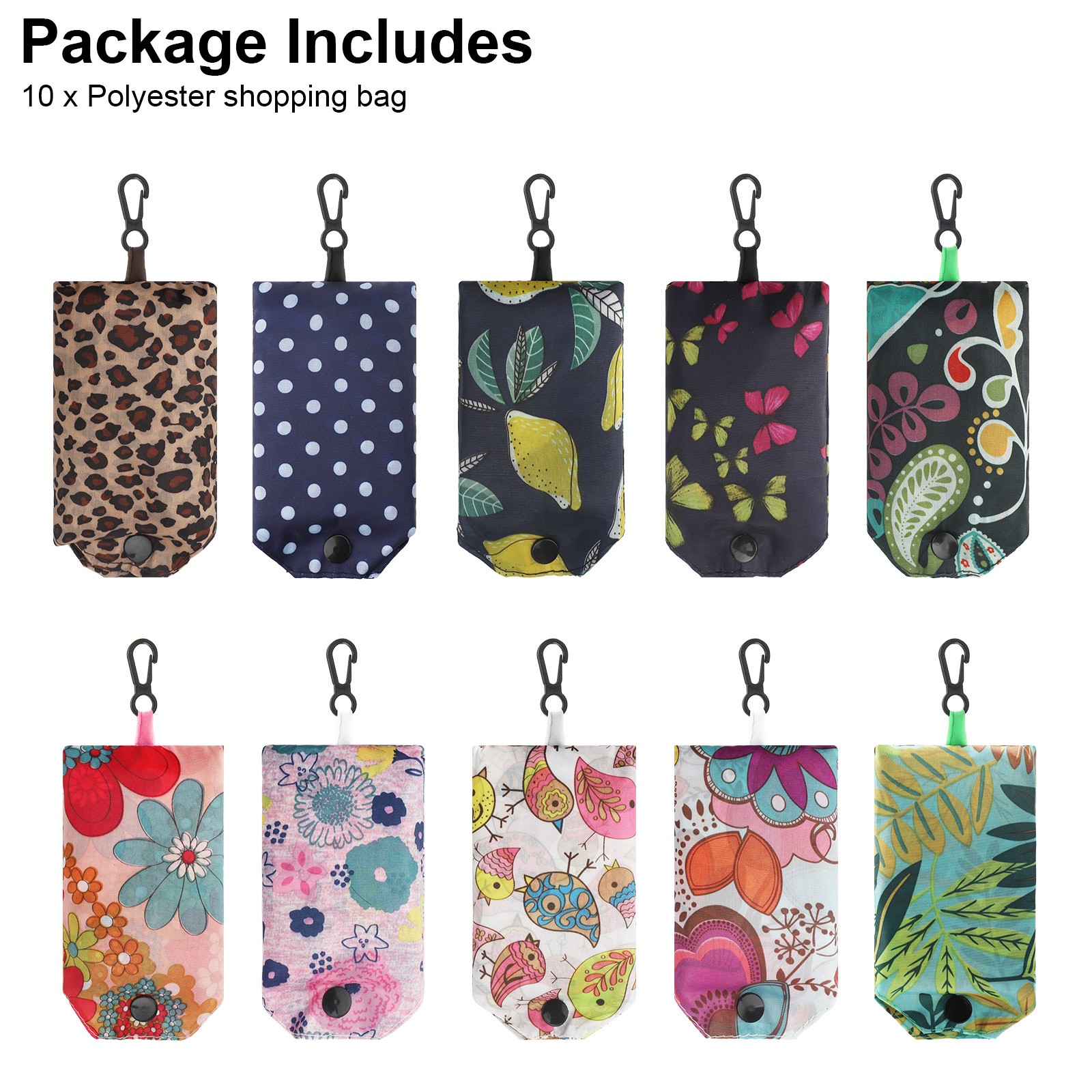 10x Reusable Grocery Bags Large Waterproof Foldable Shopping Tote Bags w/ Handle