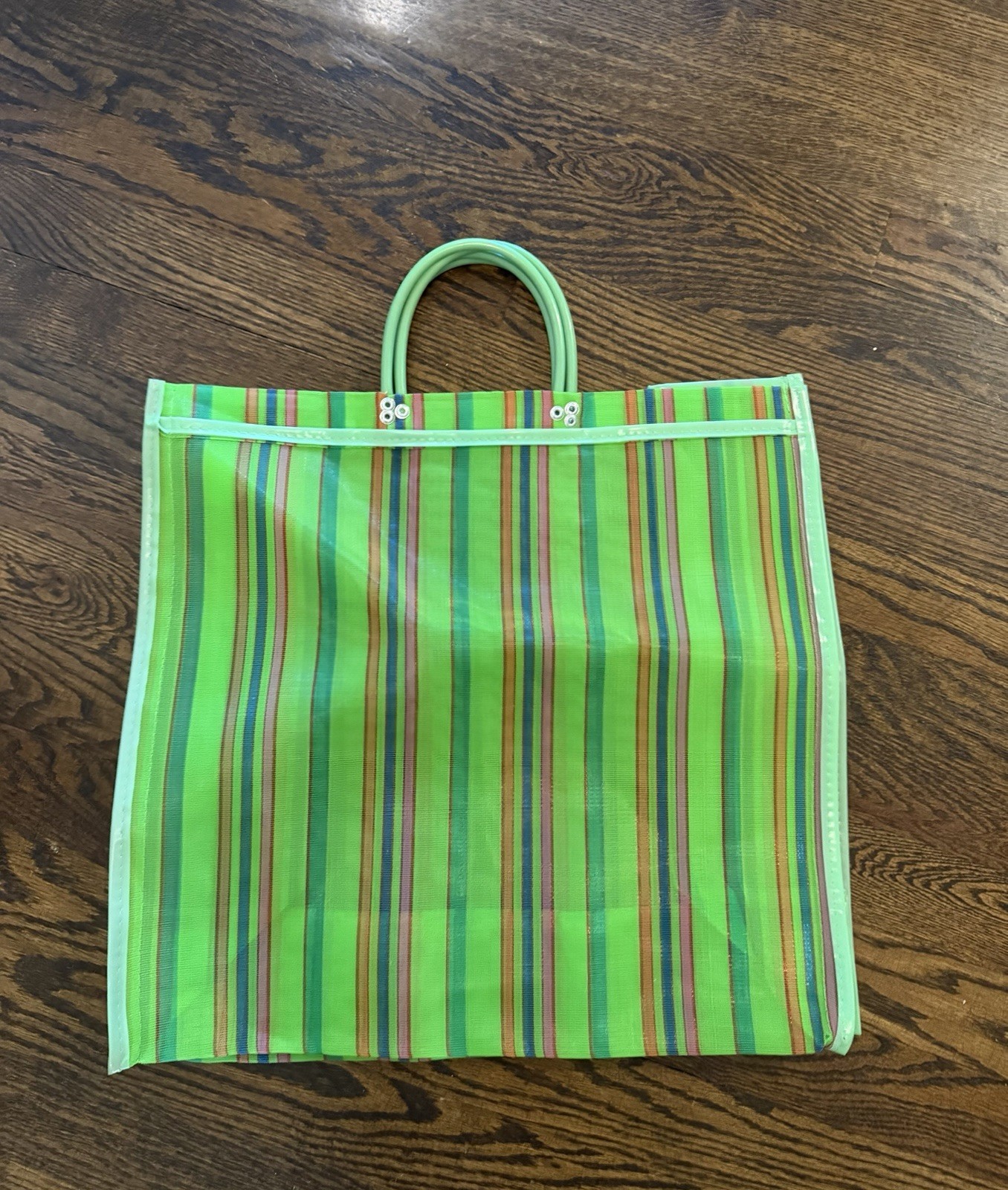 Green Multicolor Striped Reusable Tote Bag Medium Made in Mexico