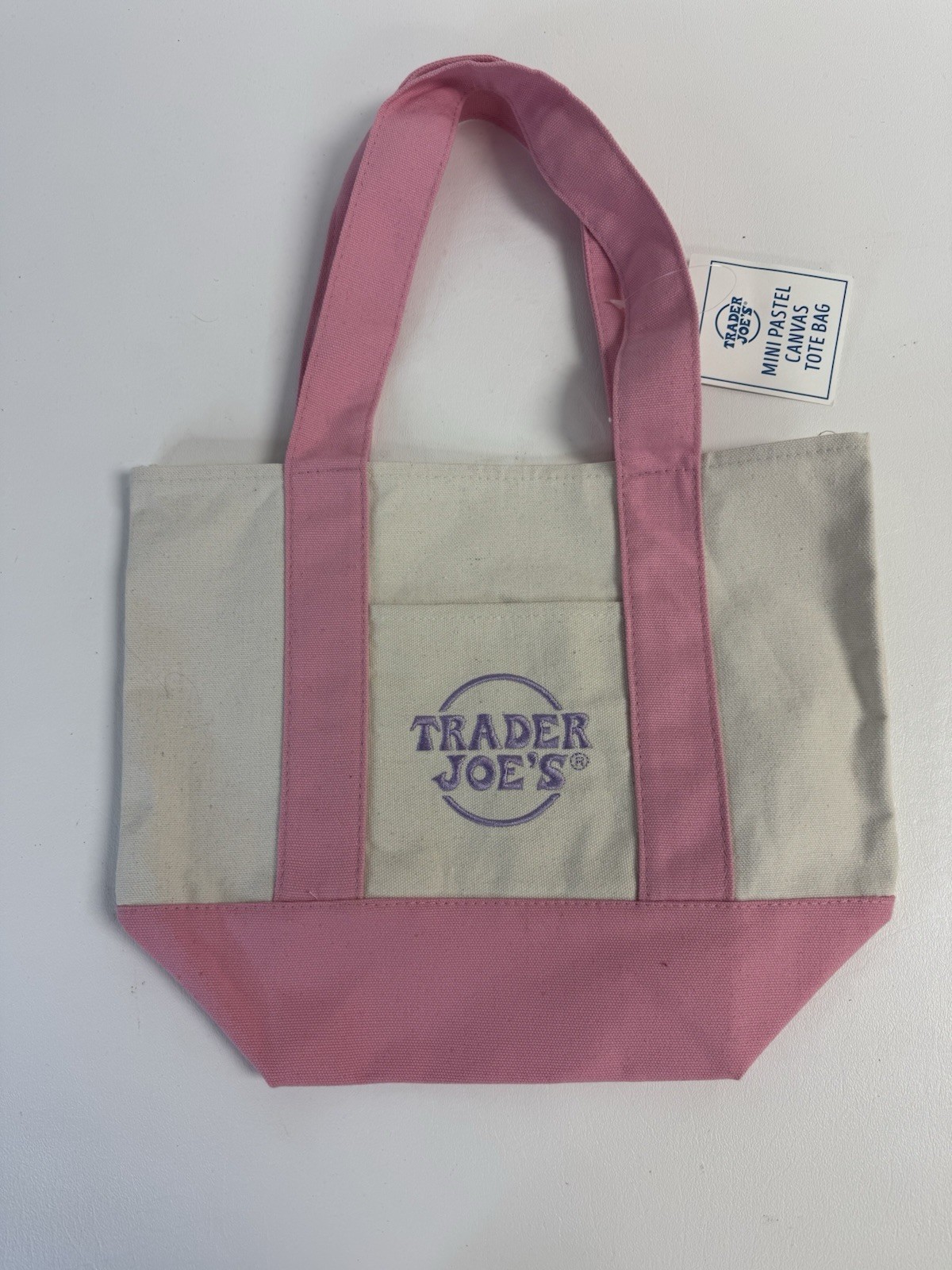 TRADER JOE’S MINI PASTEL CANVAS TOTE BAG Pink Limited 2025 (New With Tags)
