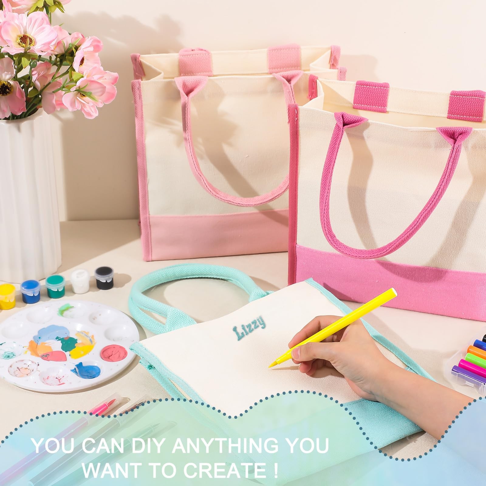 6 Pcs Mini Canvas Tote Bags Color Small Canvas Tote DIY Mini Shopping Sublima…