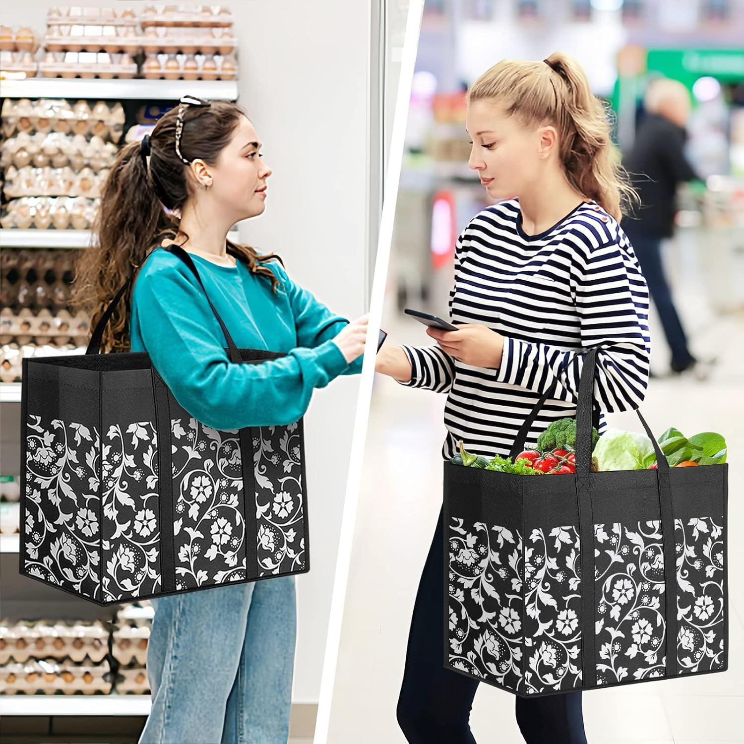 Reusable Grocery Bags Foldable Tote Bags Bulk with Reinforced Handles Shopping B