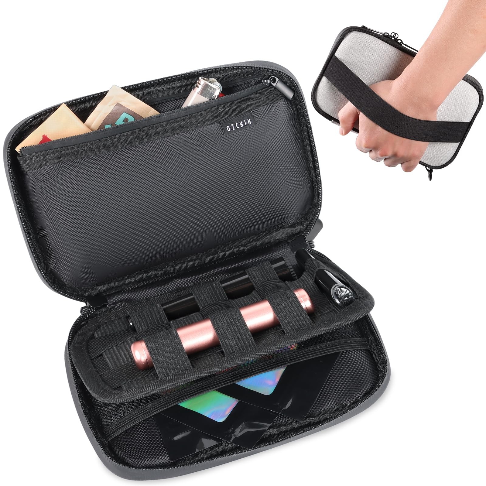 OZCHIN Smell Proof Bag Pocket Activated Carbon Fiber 7 Piece Set, Grey
