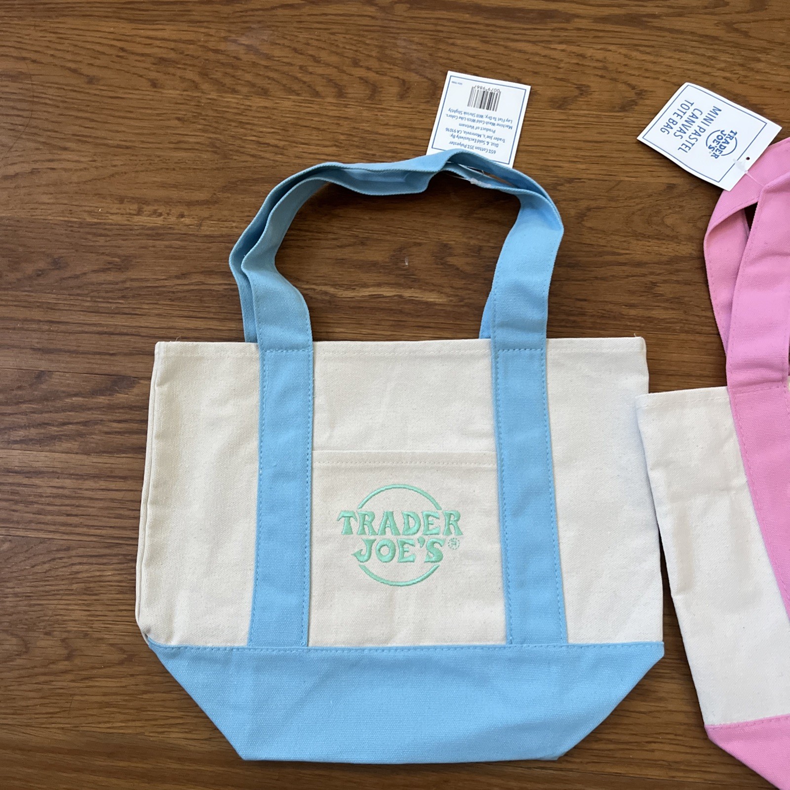 Brand New Trader Joes Pastel Mini Canvas Tote Bags Set Of 4