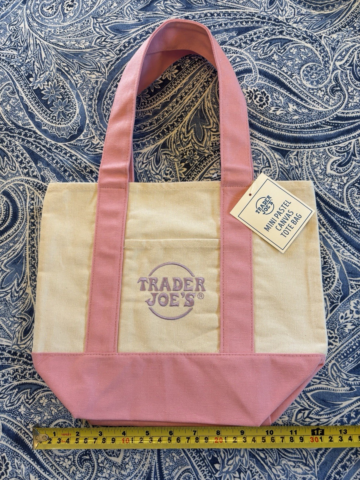 Trader Joes 4 Set Mini Pastel Canvas Tote Bag Blue Pink Purple Green