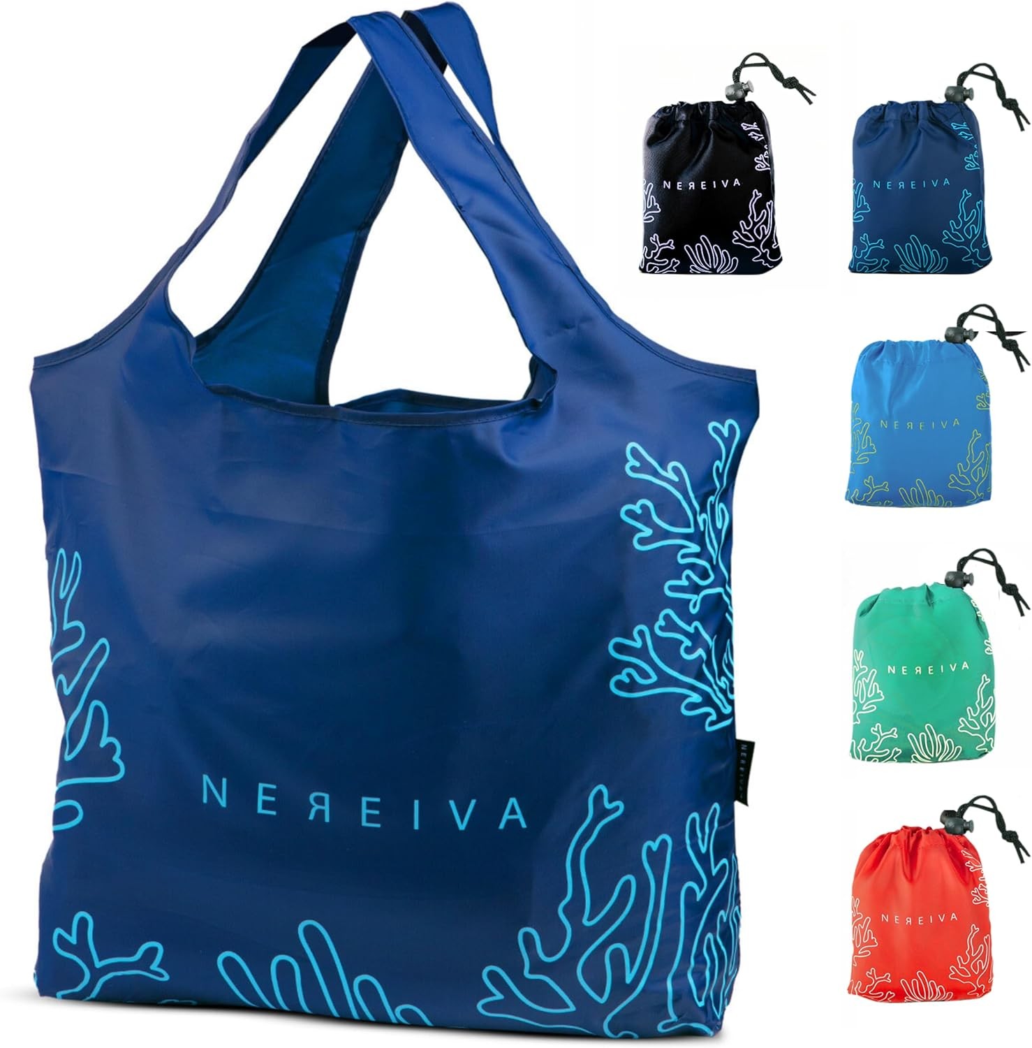 Foldable Grocery Bags 5 Pack Multi-Color Large Capacity with Tiny Pouch