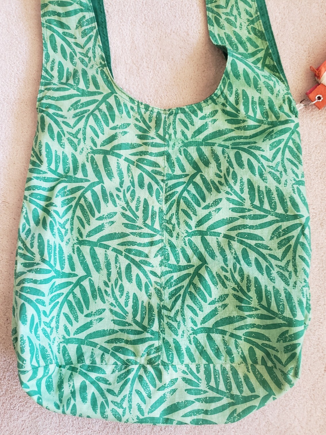Reusable Green Print Linen-Cotton Magnetic Snap Closure Shopping Shoulder Bag