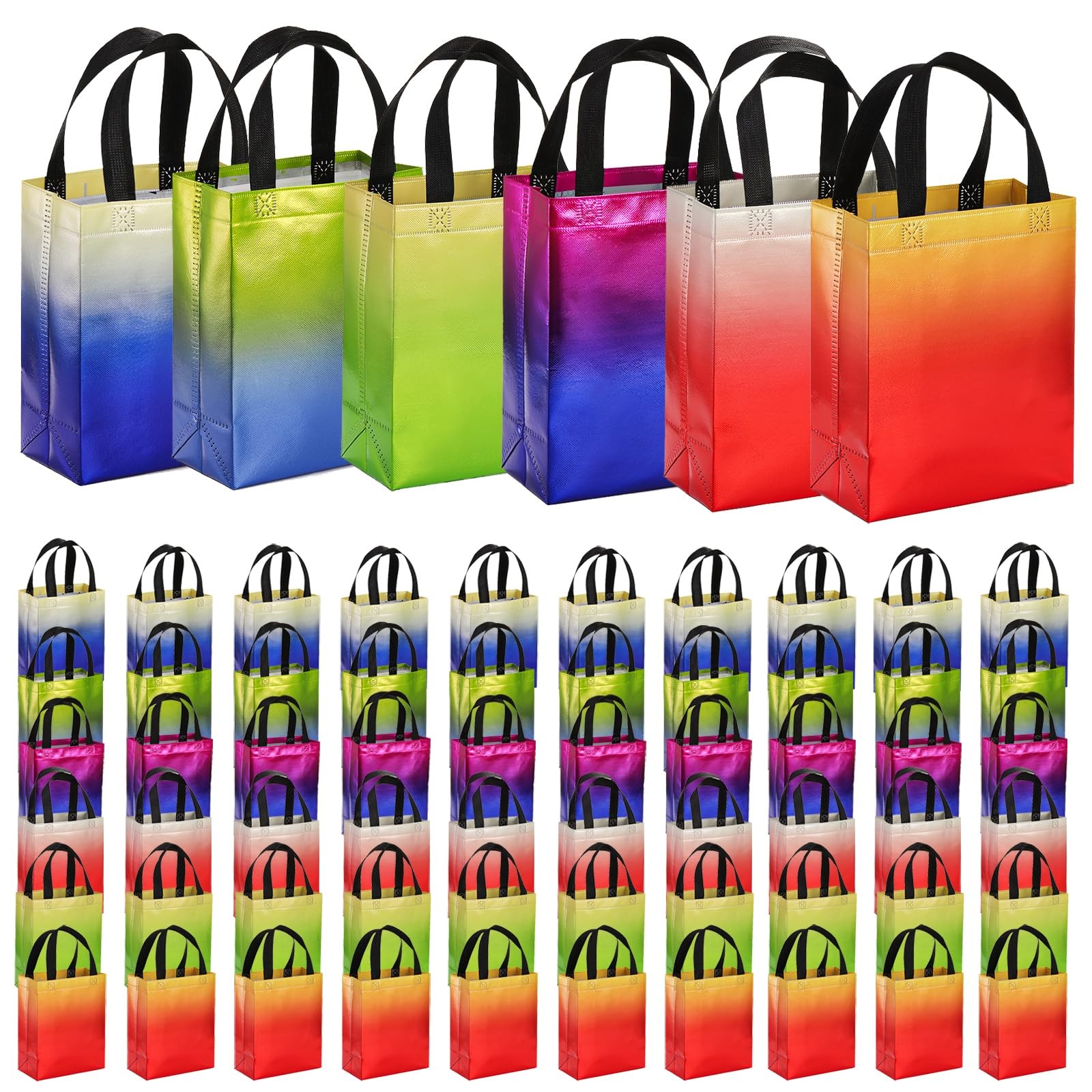 60 Pack 10 x 8 Inch Glossy Reusable Grocery Bags, Non Woven Tote Shopping Bag…
