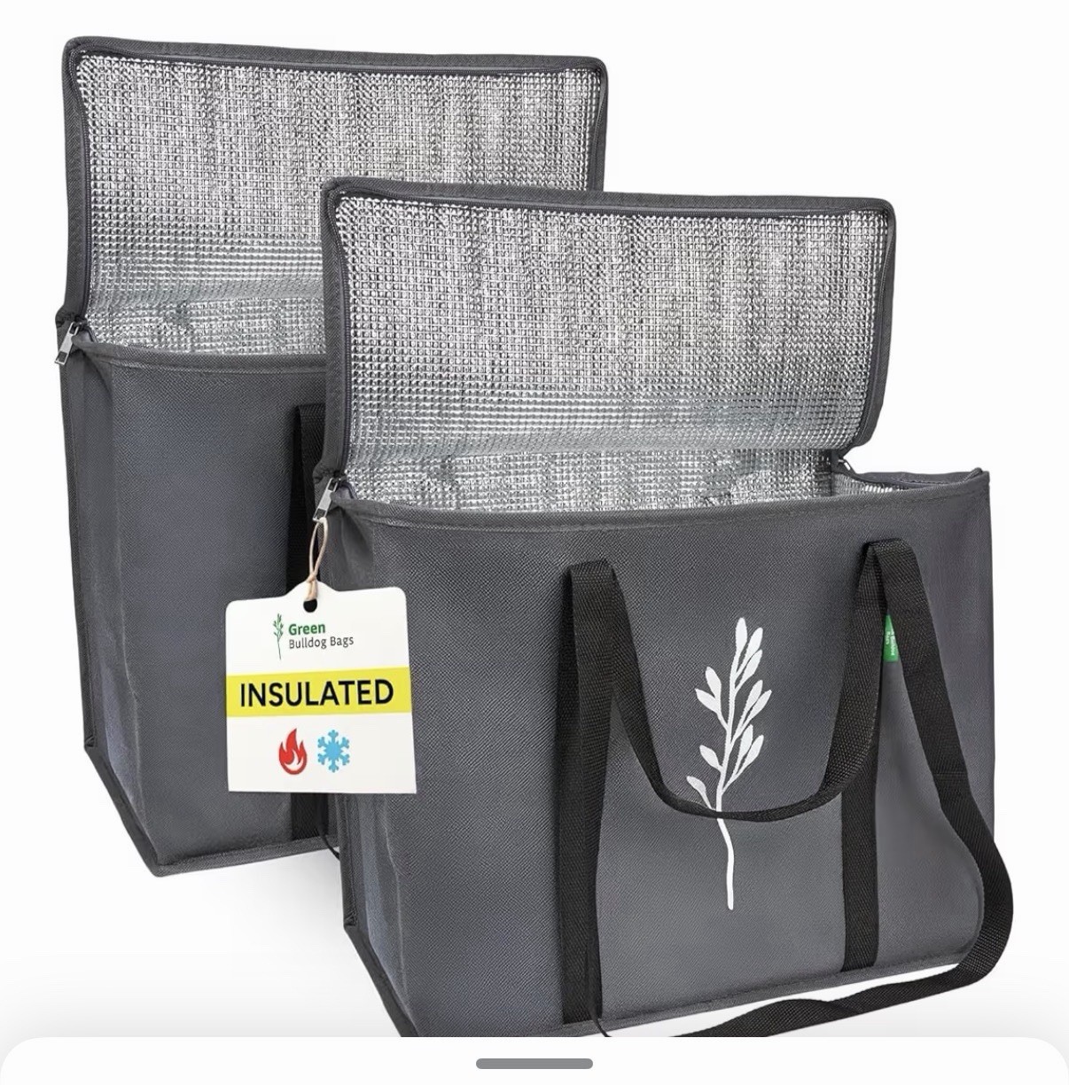 New In Pkg GREEN BULLDOG 2PAK INSULATED GROCERY BAGS – 19″x9″x13″