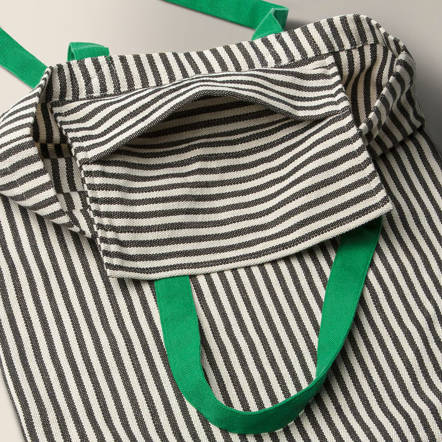 IKEA 100%Cotton Tote Bag ,Green/Stripe White/Black MÄVINN, 16X16″ 1PC New Arriva