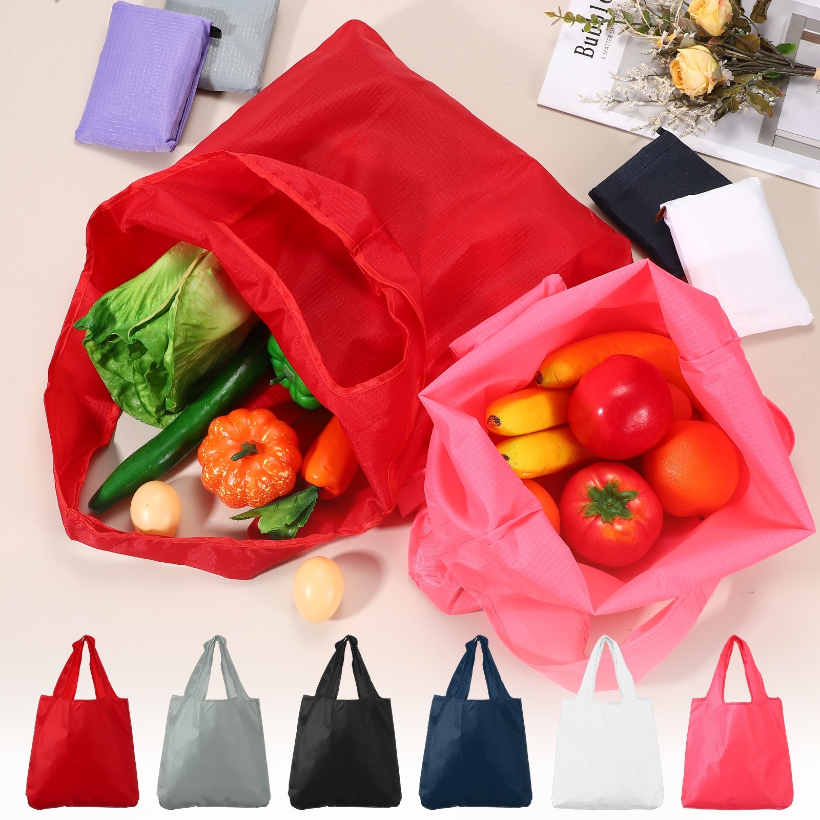 Washable Shopping Bags with Handles Bulk Foldable Grocery Bags Navy Blue S