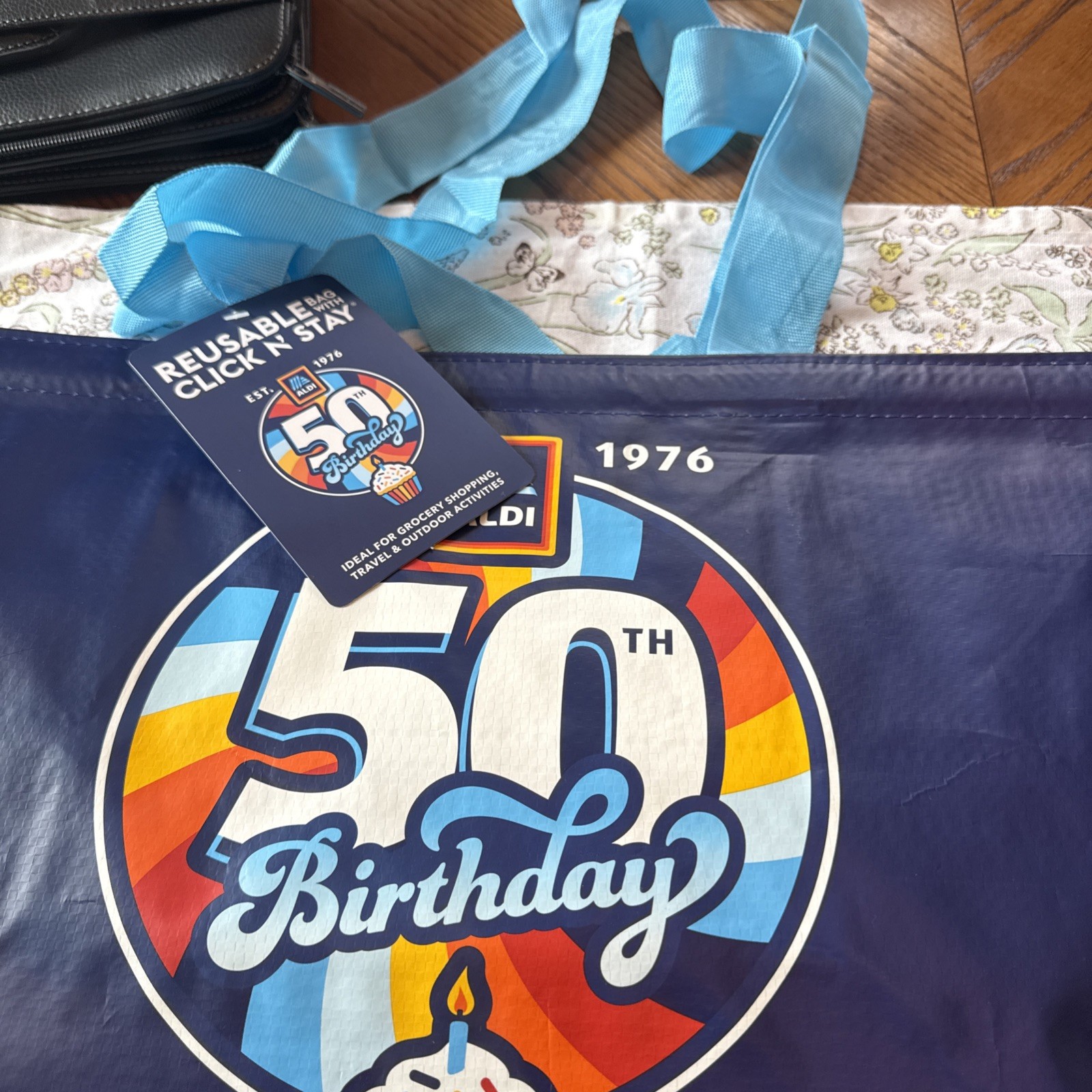 ALDI 50th Birthday Anniversary Reusable Shopping Tote Bag Click N Stay NEW XL