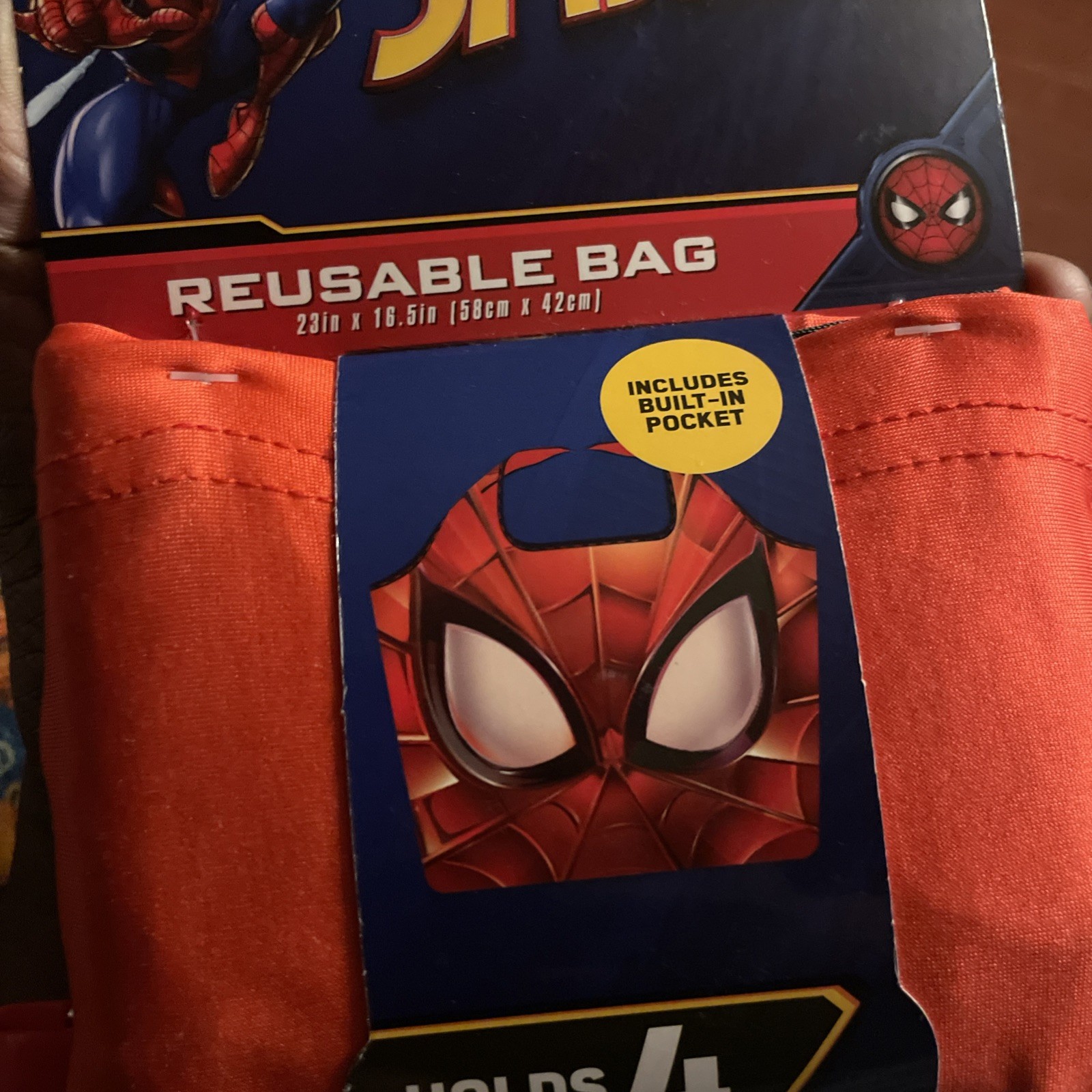 Marvel Spiderman XL Reusable Grocery Shopping Bag with Pocket 23″x 16.5″ **New*