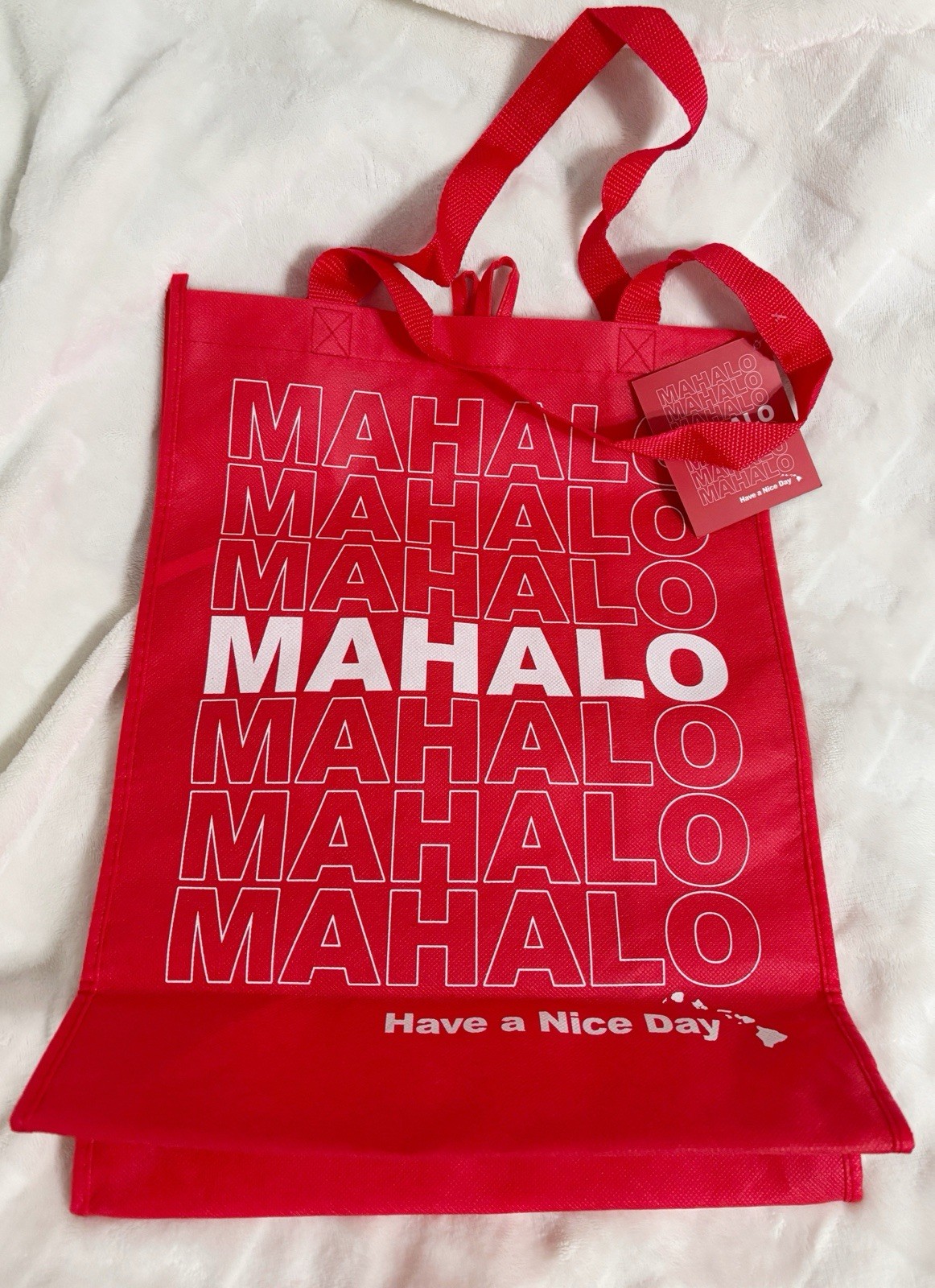 Hawaii Have A Nice Day, Red and White Mahalo Shopping Tote Bag with Handles
