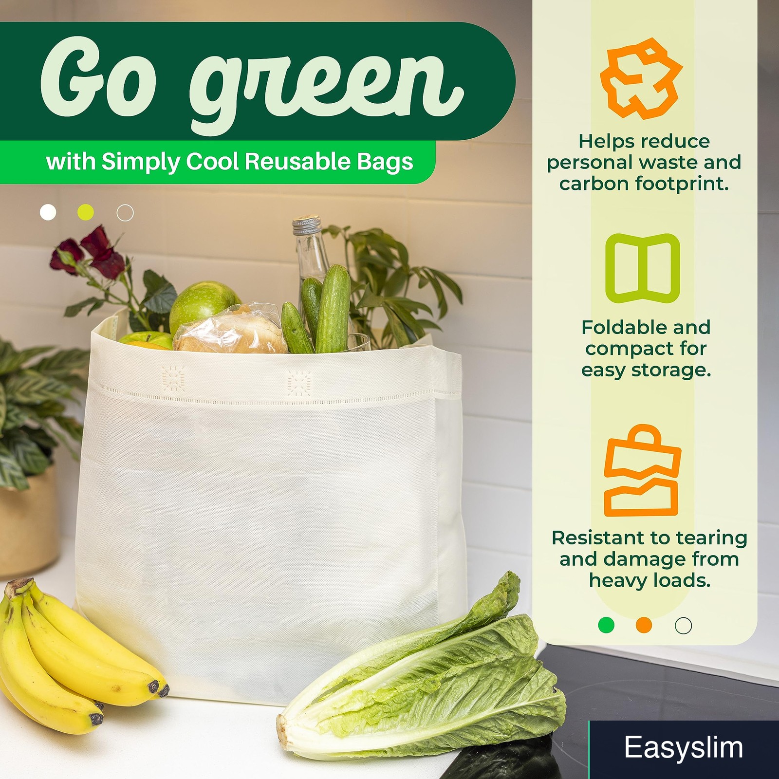 Reusable Grocery Bags 50 Pack Heavy Duty Polypropylene Cream Tote