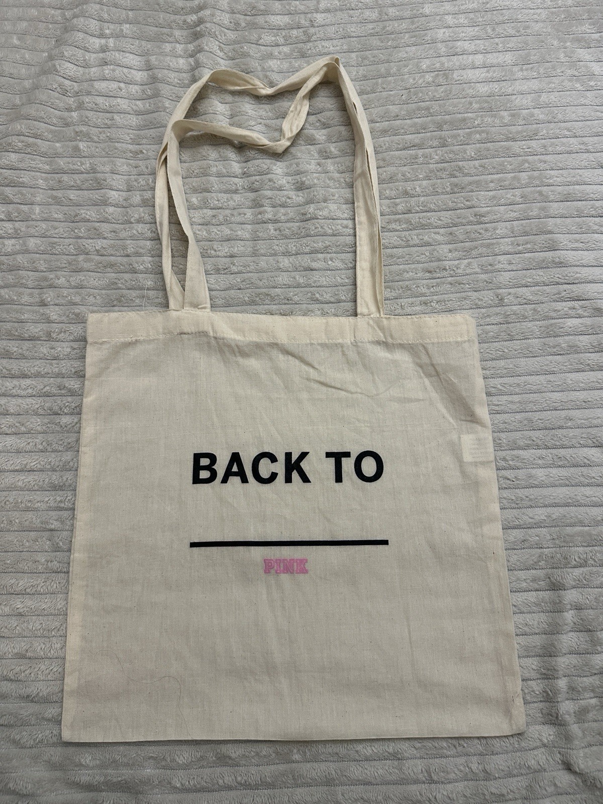 PINK Foldable Canvas Reusable Shopping Bag Beige Text Pattern