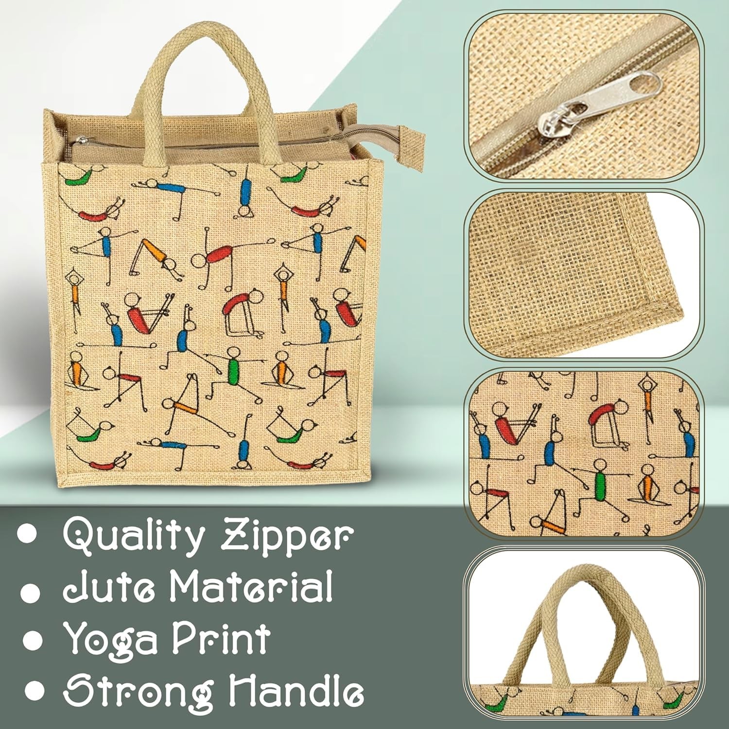 Reusable Jute Bags Eco-Friendly Printed Lunch Shopping Grocery Hand Bag Tote