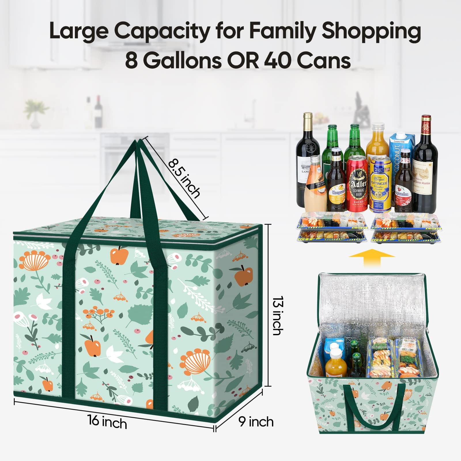 2Pk Insulated Reusable Grocery Bags, Collapsible Cooler Bag for Groceries, He…