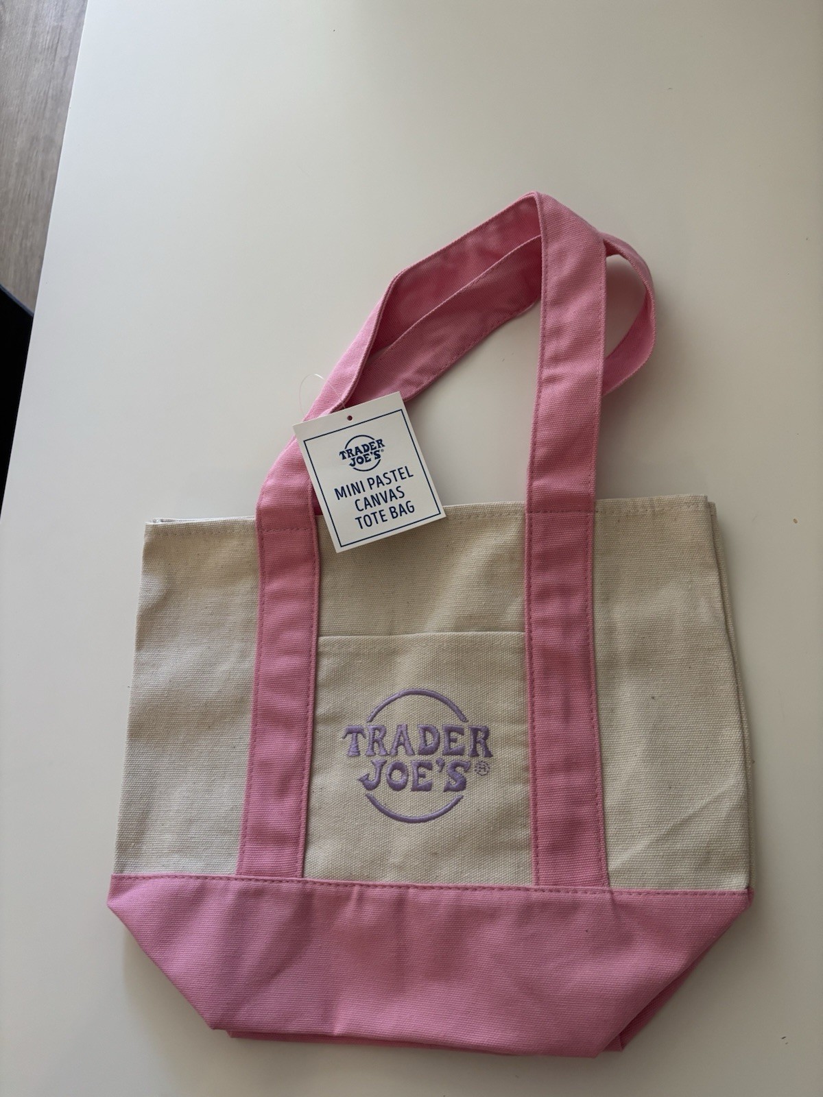 Trader Joe’s 2026 Mini Canvas Pastel Reusable Tote Bag Pink – BRAND NEW | US