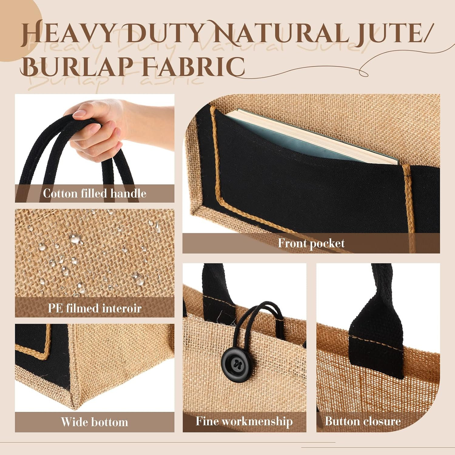 16 Pcs Jute Burlap Totes Jute Tote Bags Reusable Burlap Beach Bags with Handle f