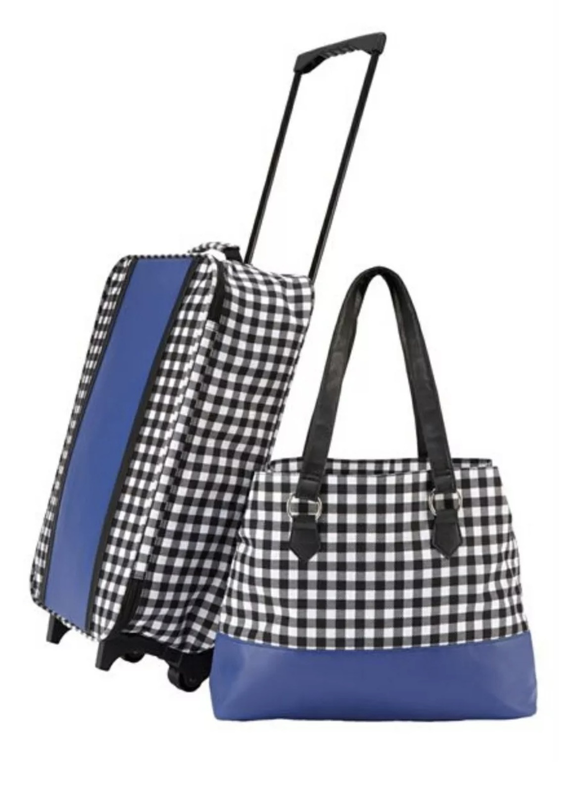 Shopping tote and trolley set BLACK GINGHAM PRINT (NEW)