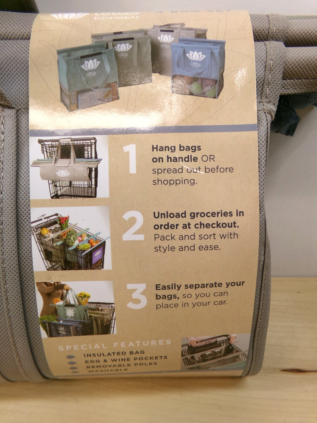 Lotus Original Trolley Handled Reusable Insulated Shopping Bags 4 Pack New