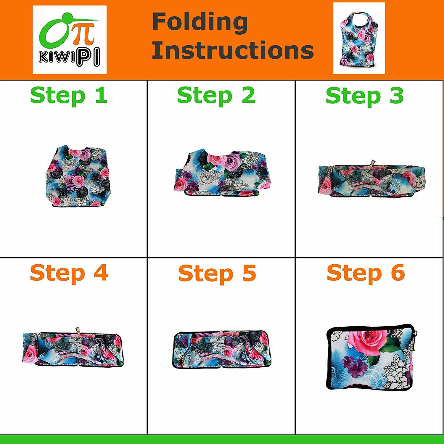 Kiwipi Bloom Collection Reusable Folded Waterproof Shopping Tote Bag 2-Pack NEW