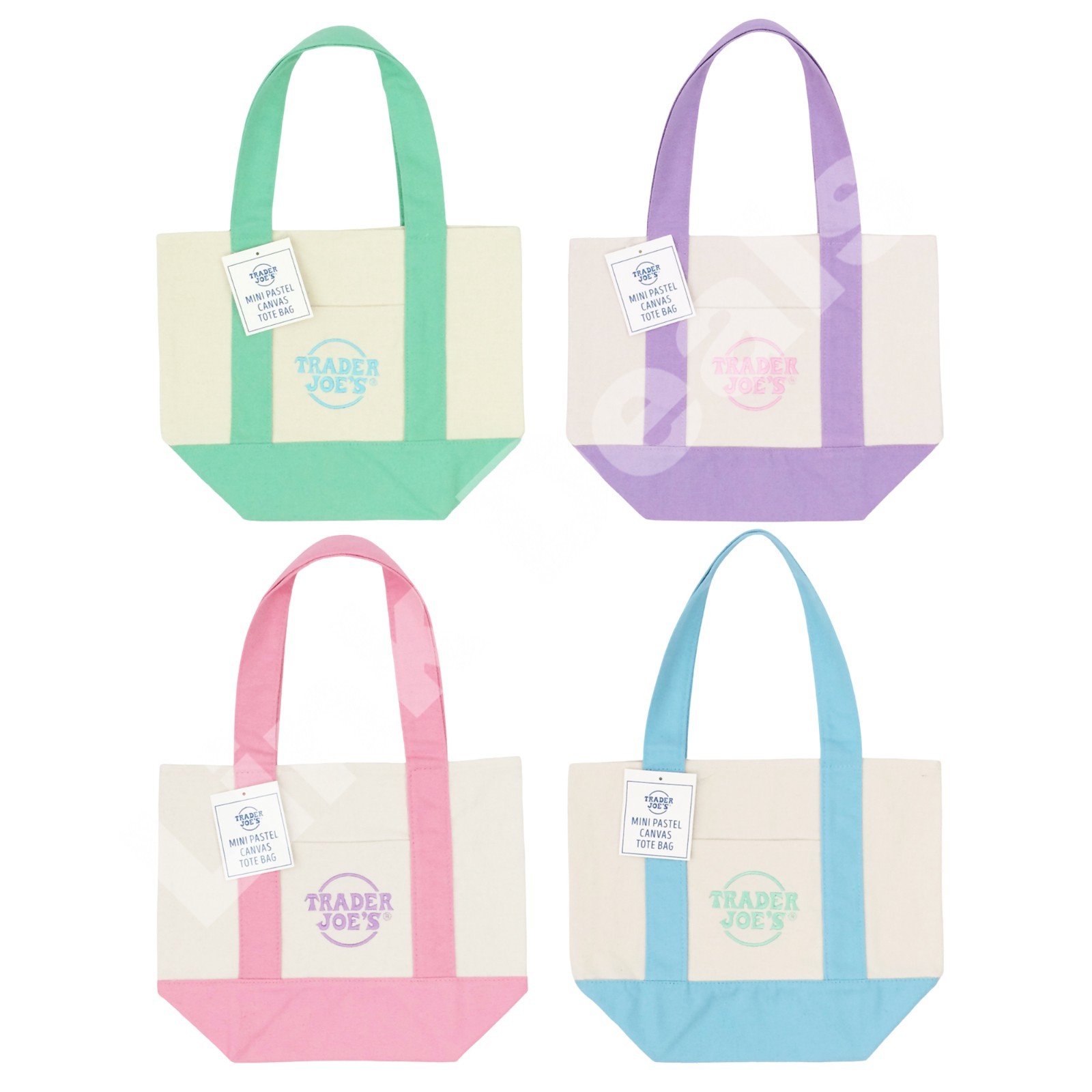 Trader Joe’s Mini Pastel Canvas Tote Bag NWT Blue Green Pink Purple | US Stock