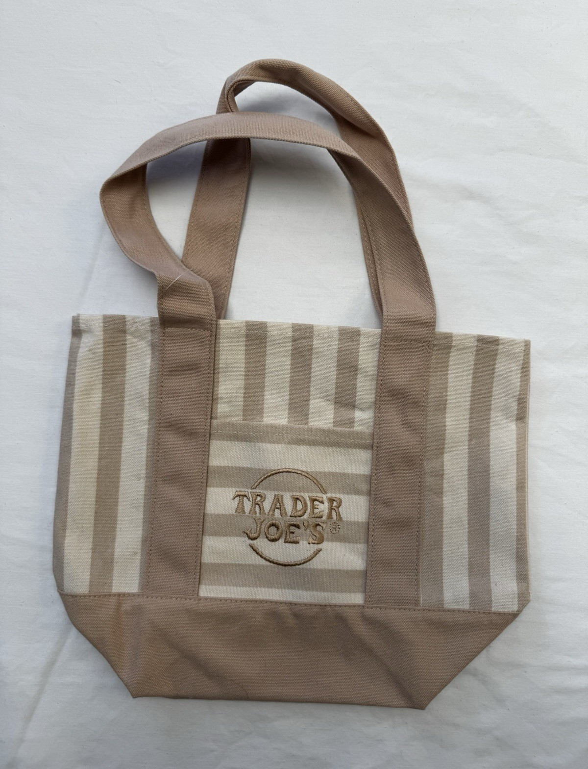 Trader Joe’s Striped Mini Canvas Tote Bag Beige/Tan Cotton Blend